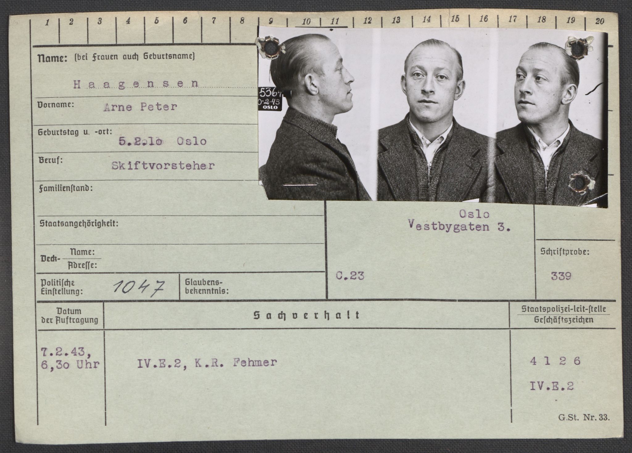 Befehlshaber der Sicherheitspolizei und des SD, RA/RAFA-5969/E/Ea/Eaa/L0005: Register over norske fanger i Møllergata 19: Hø-Kj, 1940-1945, p. 78