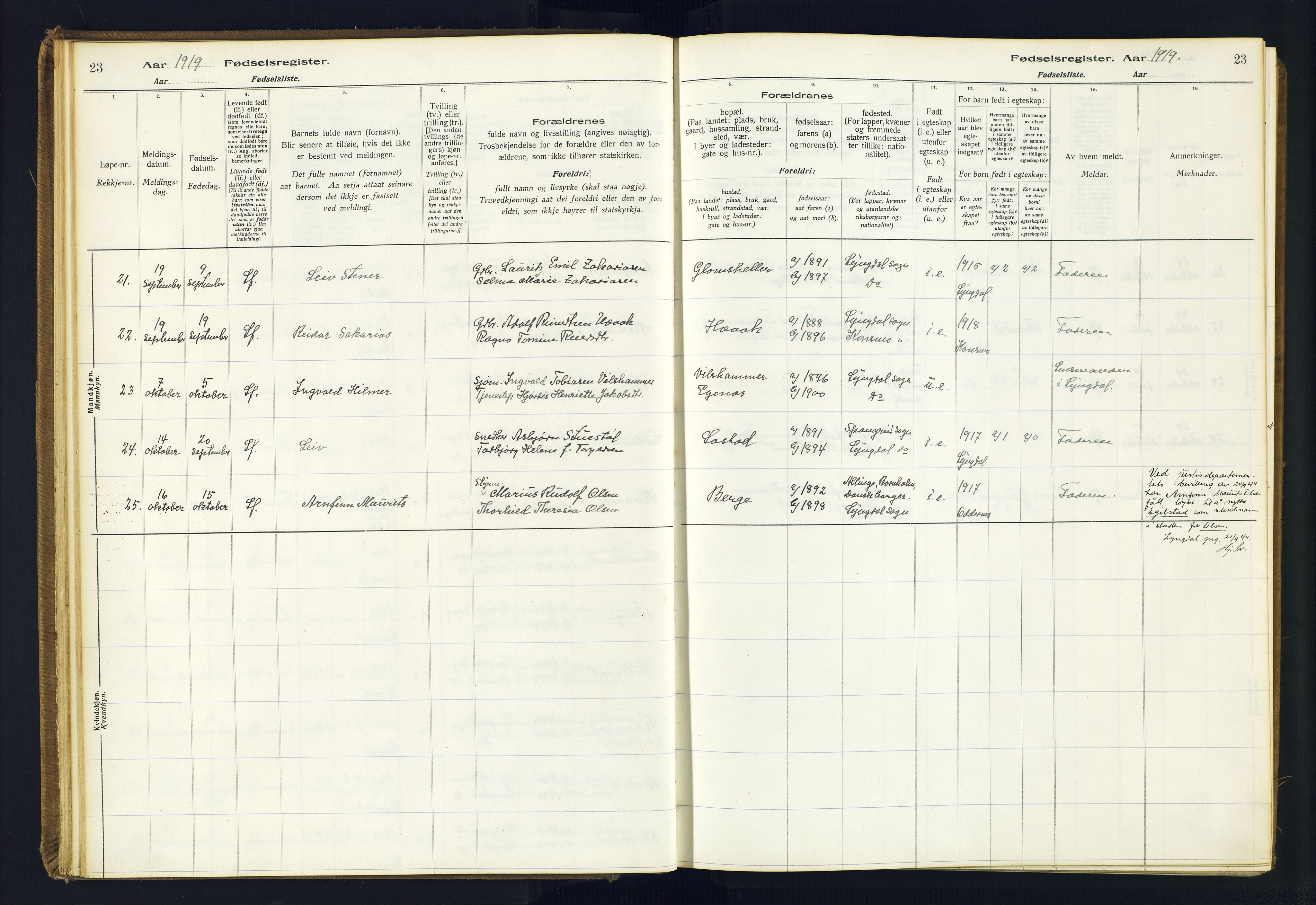 Lyngdal sokneprestkontor, AV/SAK-1111-0029/J/Ja/L0001: Birth register no. A-VI-26, 1916-1951, p. 23