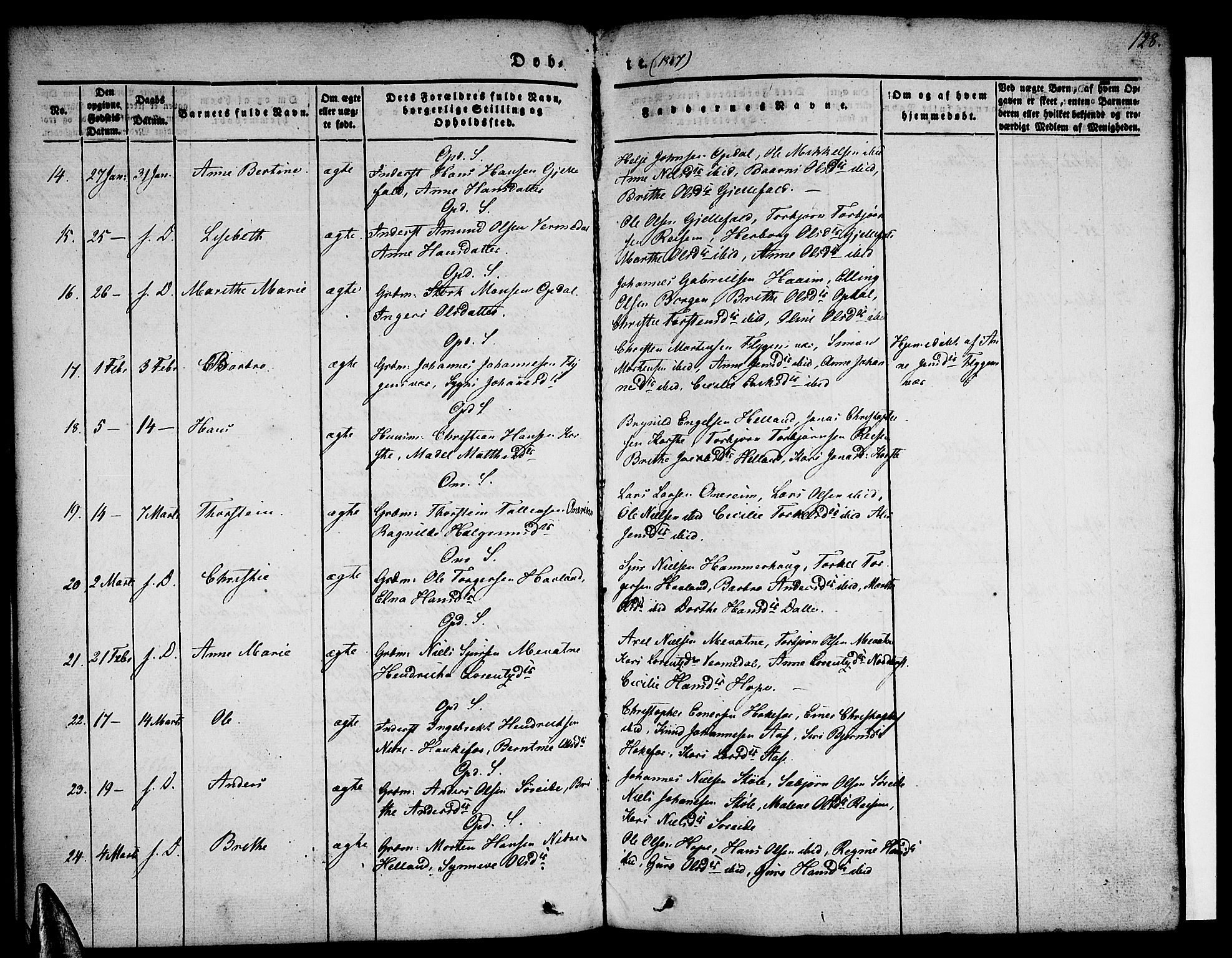 Tysnes sokneprestembete, AV/SAB-A-78601/H/Haa: Parish register (official) no. A 9, 1837-1848, p. 128