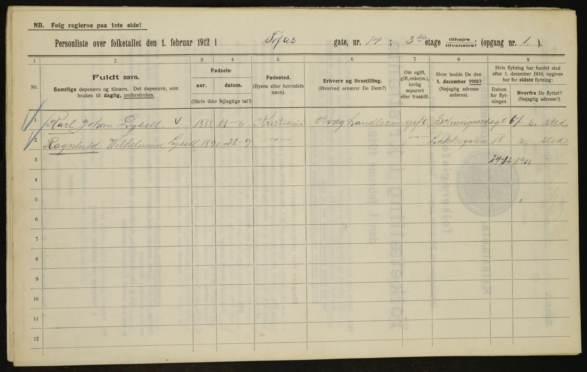 OBA, Municipal Census 1912 for Kristiania, 1912, p. 111536