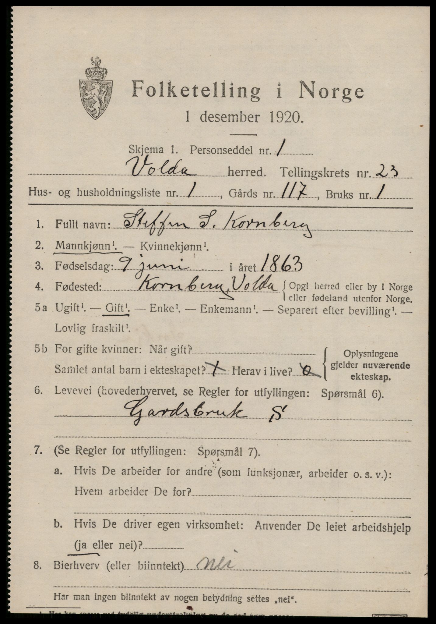 SAT, 1920 census for Volda, 1920, p. 11668