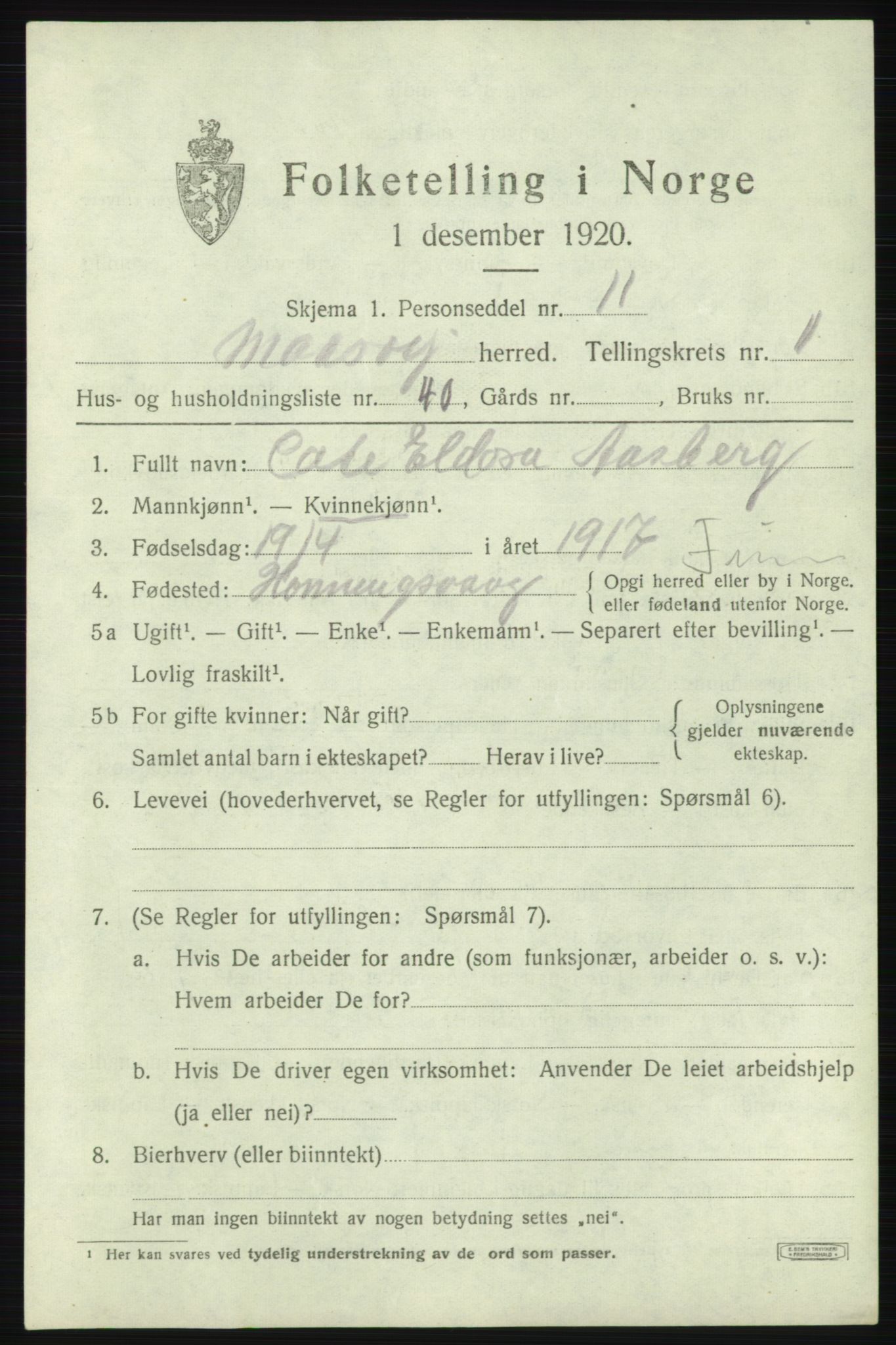 SATØ, 1920 census for Måsøy, 1920, p. 1260