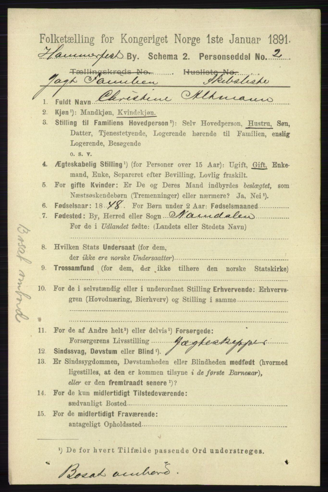 RA, 1891 census for 2001 Hammerfest, 1891, p. 2780