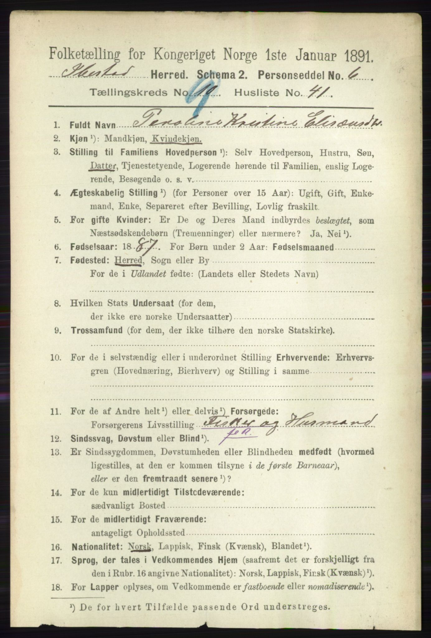 RA, 1891 census for 1917 Ibestad, 1891, p. 6223