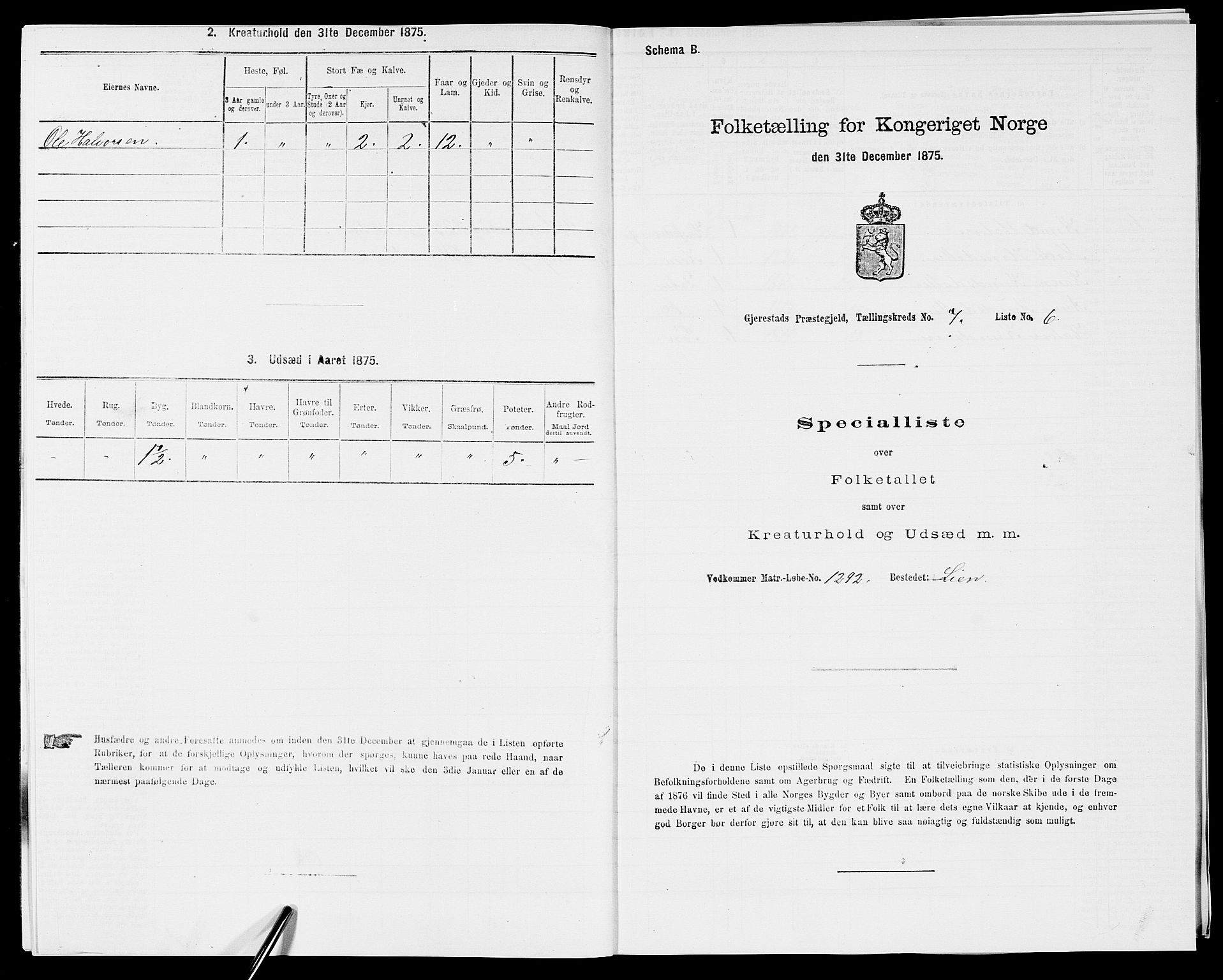 SAK, 1875 census for 0911P Gjerstad, 1875, p. 717