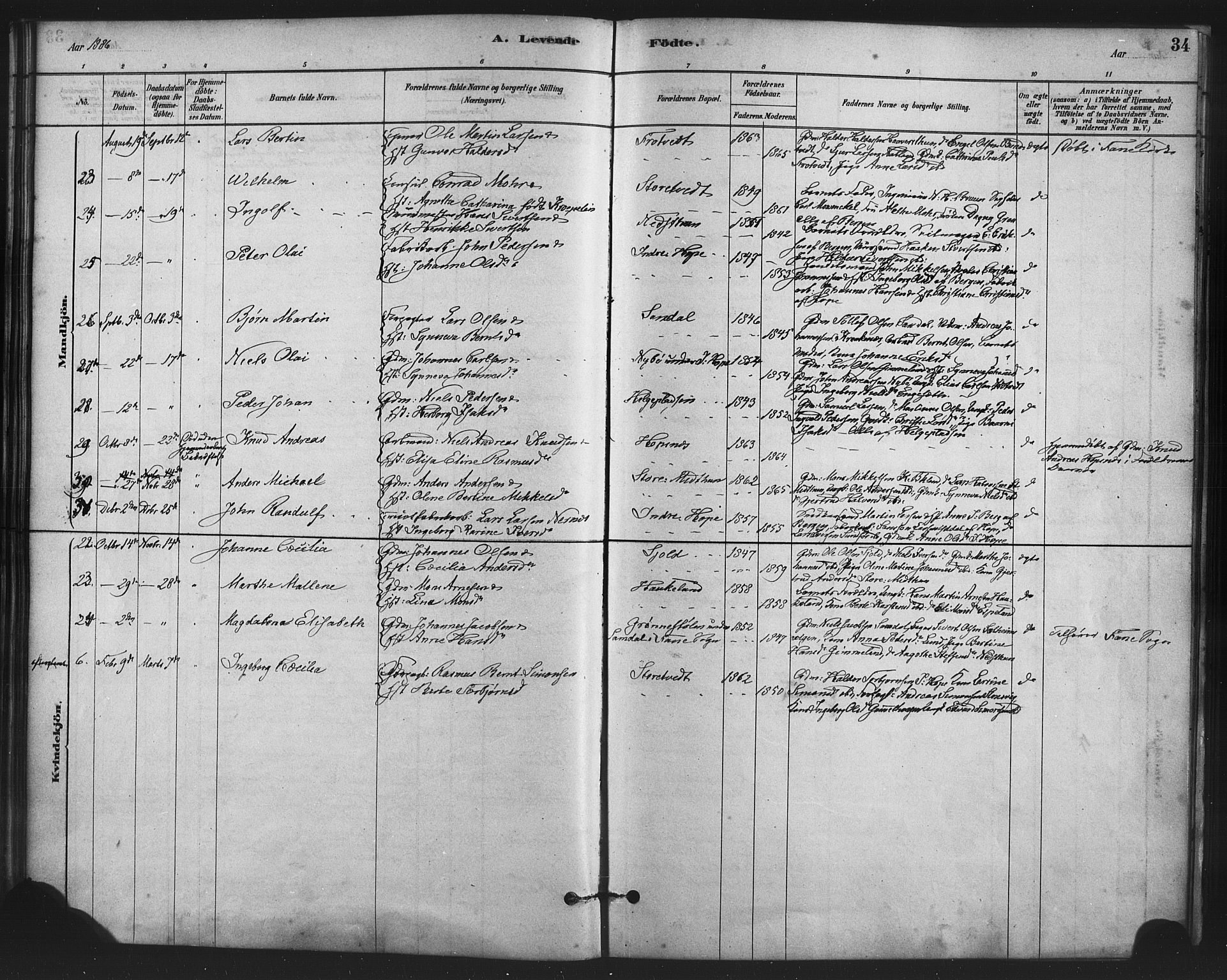 Fana Sokneprestembete, SAB/A-75101/H/Haa/Haai/L0001: Parish register (official) no. I 1, 1878-1888, p. 34