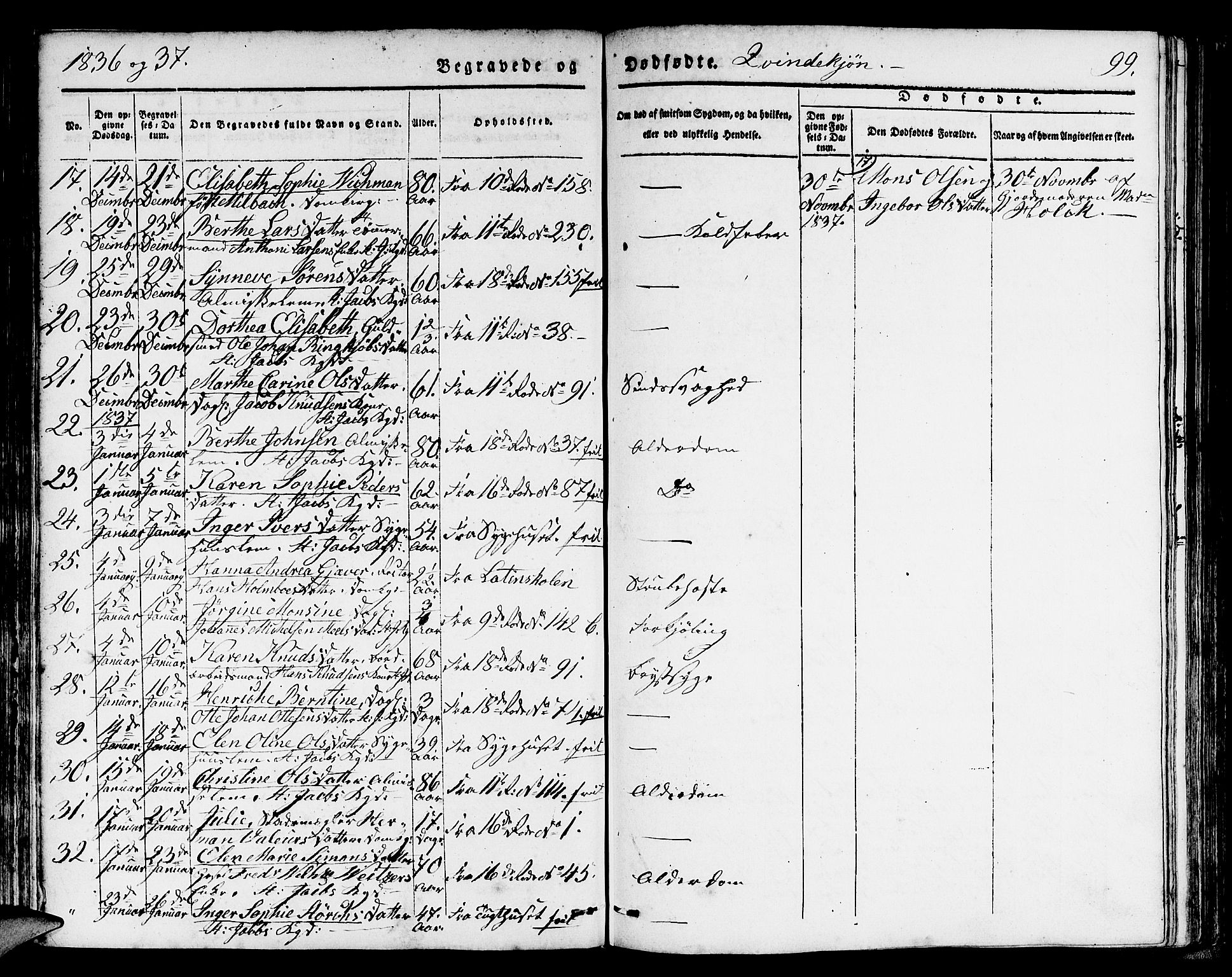 Domkirken sokneprestembete, AV/SAB-A-74801/H/Hab/L0037: Parish register (copy) no. E 1, 1836-1848, p. 99