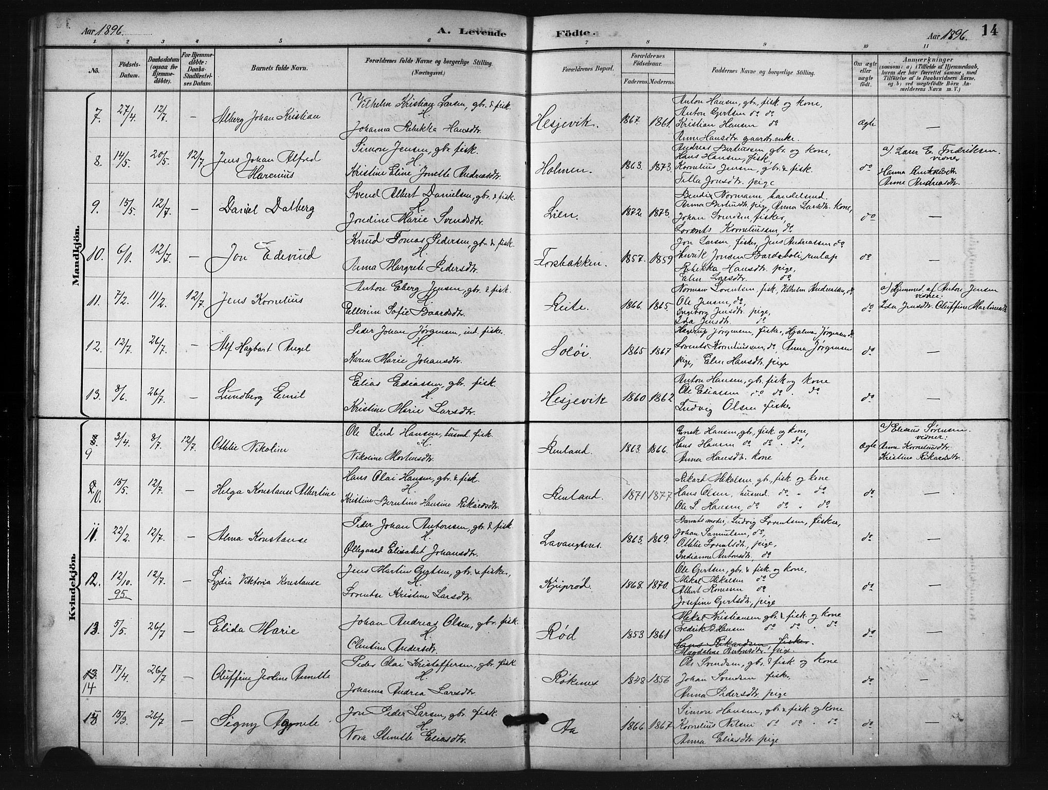 Salangen sokneprestembete, SATØ/S-1324/H/Ha/L0001klokker: Parish register (copy) no. 1, 1893-1910, p. 14