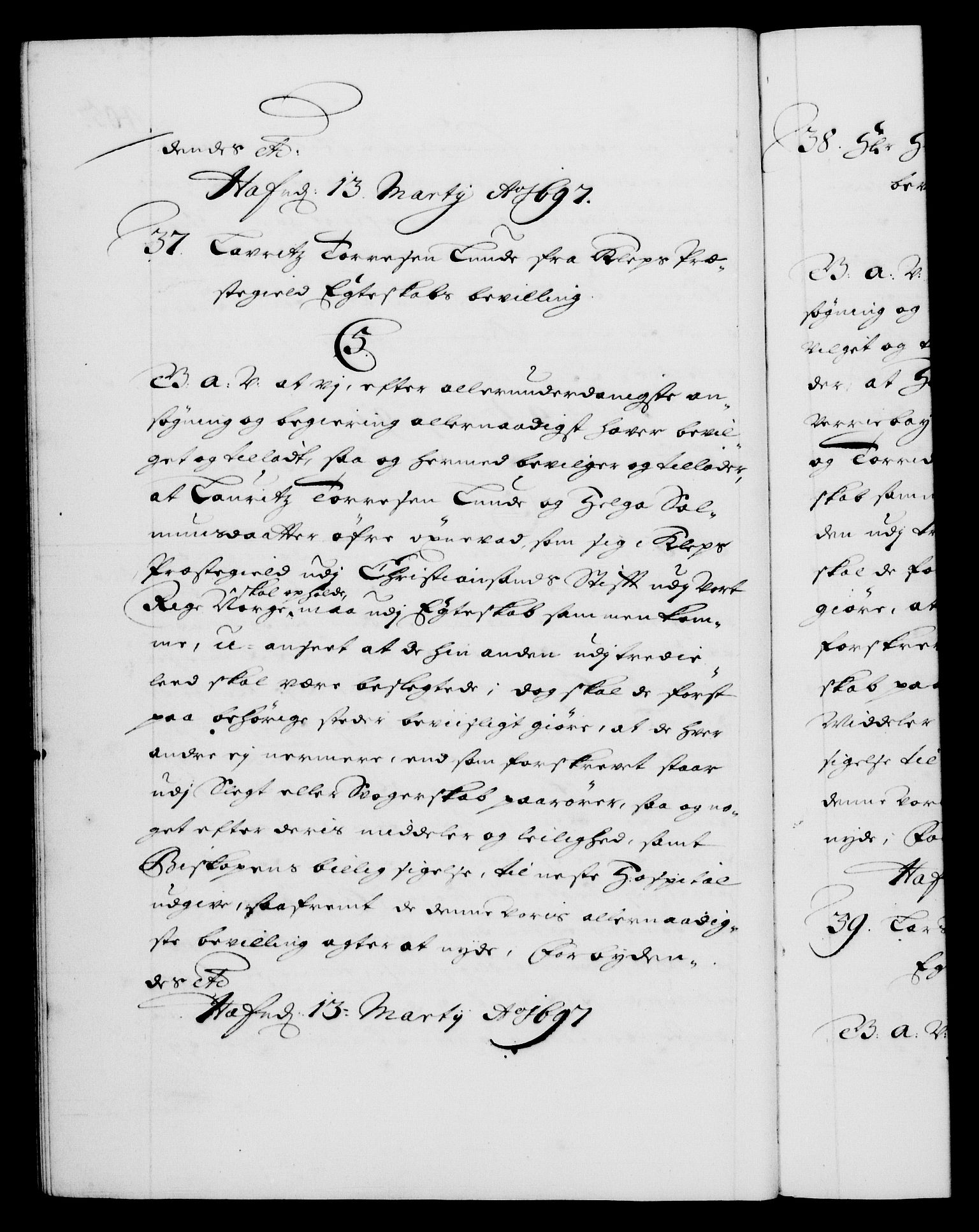 Danske Kanselli 1572-1799, AV/RA-EA-3023/F/Fc/Fca/Fcaa/L0016: Norske registre (mikrofilm), 1692-1697, p. 405b