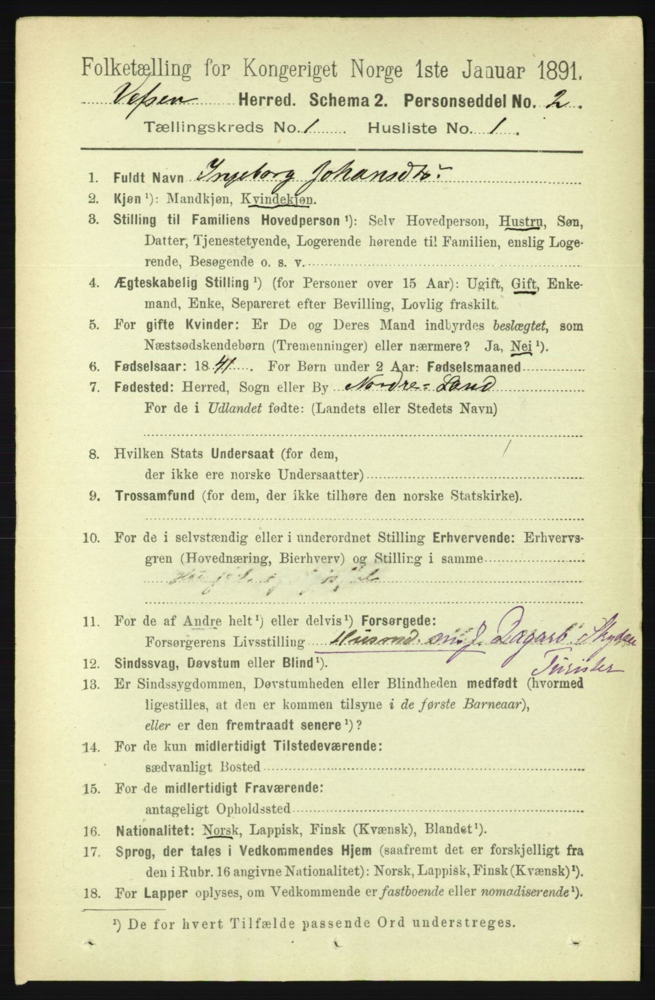 RA, 1891 census for 1824 Vefsn, 1891, p. 97