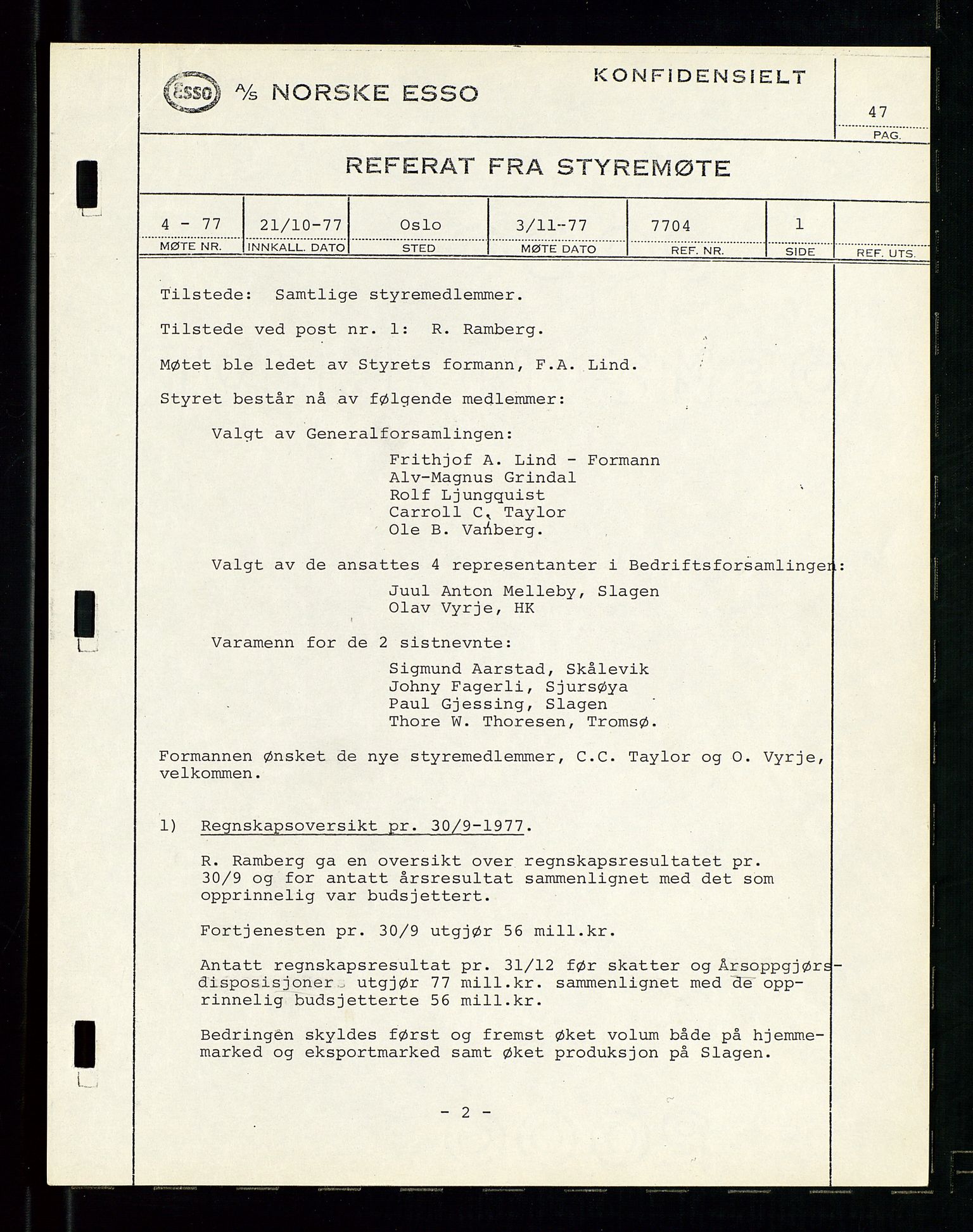 Pa 0982 - Esso Norge A/S, SAST/A-100448/A/Aa/L0003/0003: Den administrerende direksjon Board minutes (styrereferater) og Bedriftforsamlingsprotokoll / Den administrerende direksjon Board minutes (styrereferater), 1975-1985, p. 47