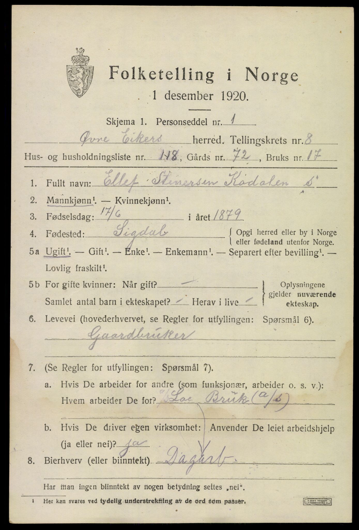 SAKO, 1920 census for Øvre Eiker, 1920, p. 15326