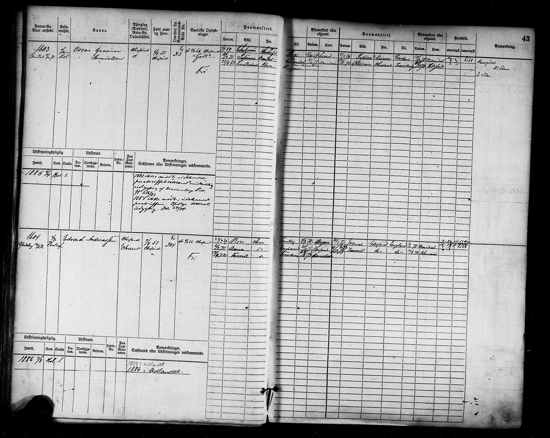 Kristiansand mønstringskrets, AV/SAK-2031-0015/F/Fb/L0005: Hovedrulle nr 1521-2283, I-12, 1868-1915, p. 46