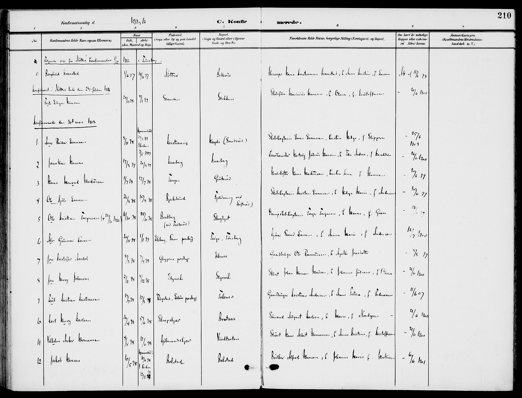 Nøtterøy kirkebøker, SAKO/A-354/F/Fa/L0010: Parish register (official) no. I 10, 1908-1919, p. 210