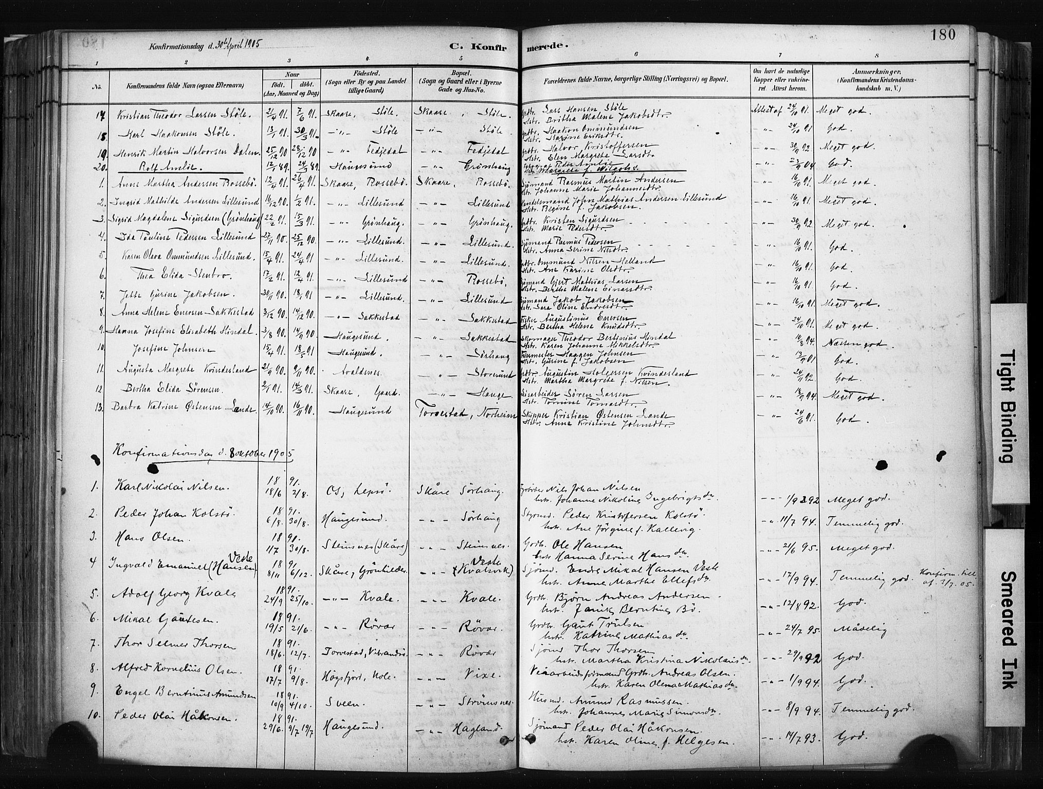 Haugesund sokneprestkontor, AV/SAST-A -101863/H/Ha/Haa/L0004: Parish register (official) no. A 4, 1886-1908, p. 180