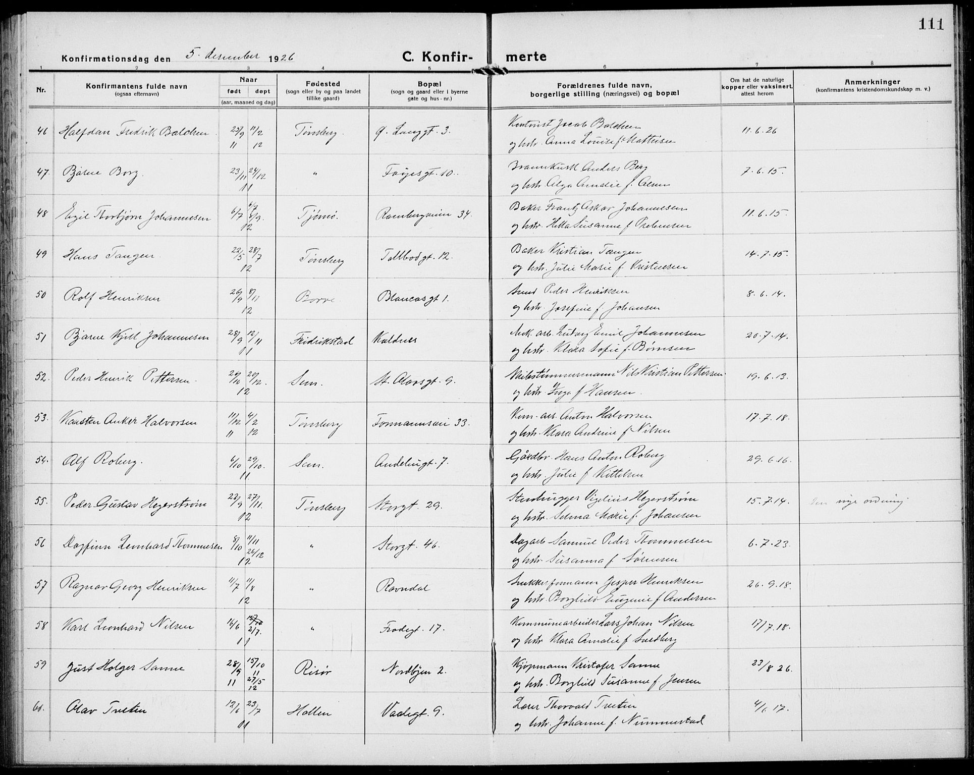 Tønsberg kirkebøker, AV/SAKO-A-330/G/Ga/L0013: Parish register (copy) no. 13, 1920-1929, p. 111