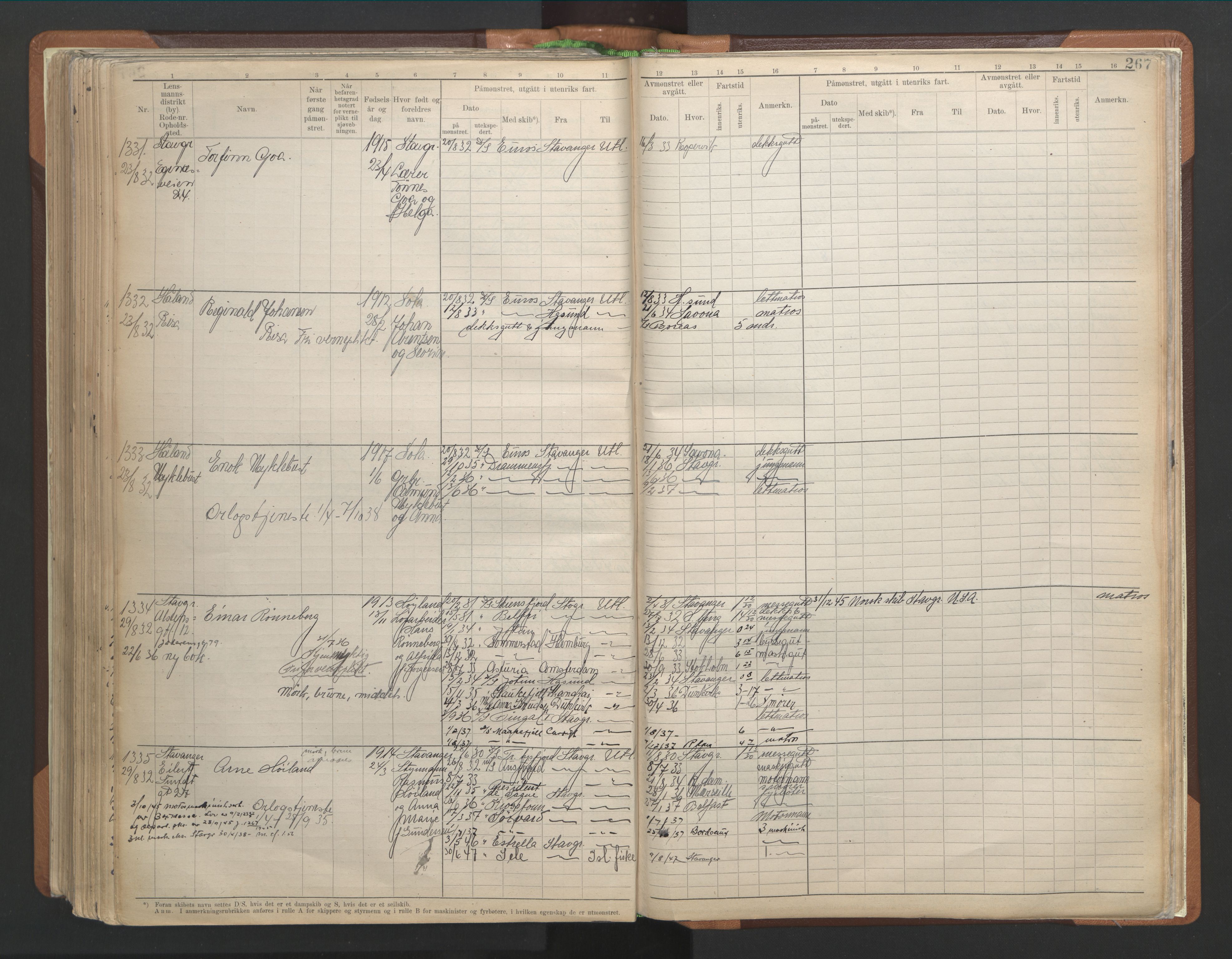 Stavanger sjømannskontor, AV/SAST-A-102006/F/Fb/Fbb/L0013: Sjøfartshovedrulle A, patentnr. 1-1495 (del 1), 1921-1933, p. 276