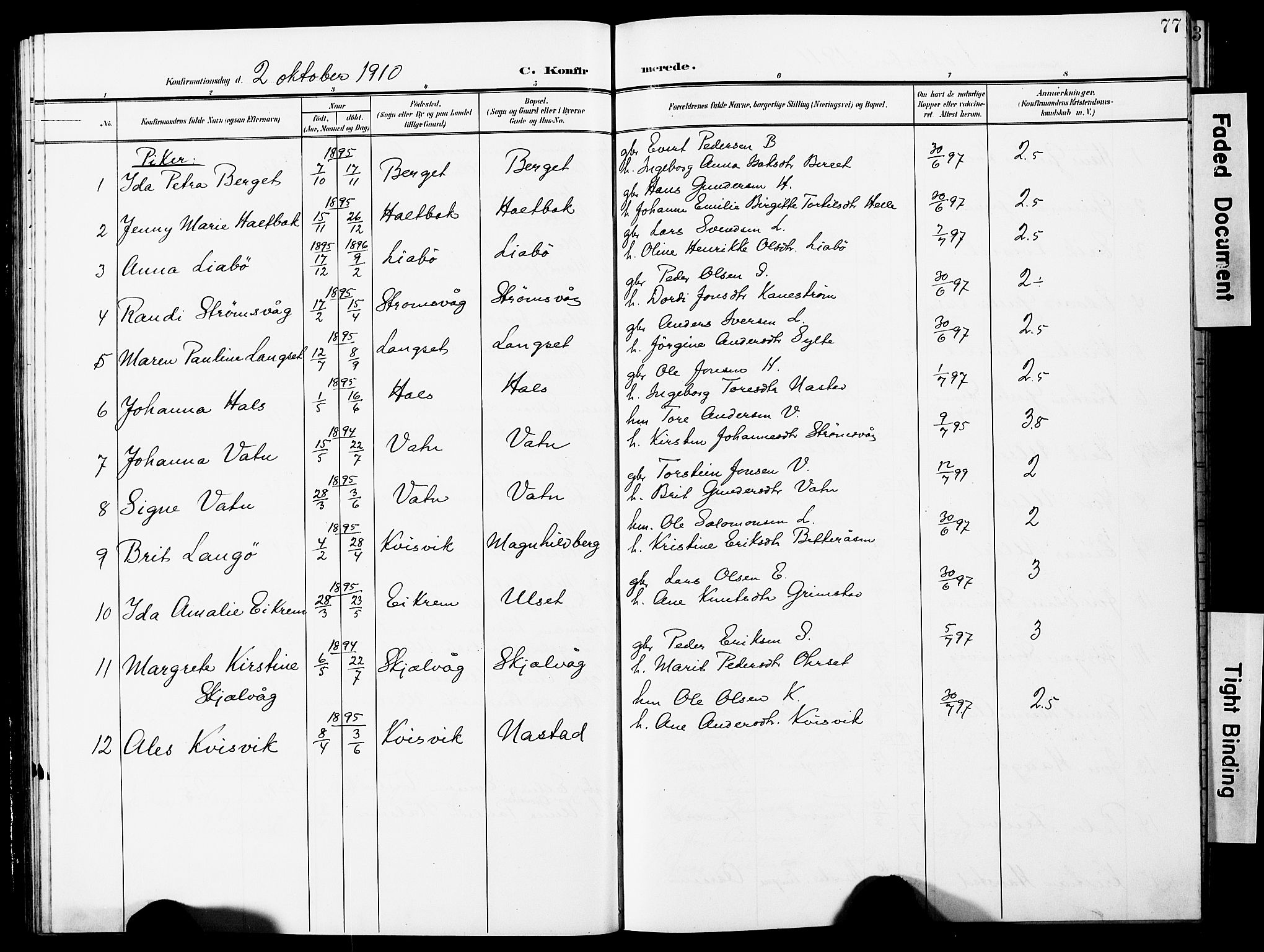 Ministerialprotokoller, klokkerbøker og fødselsregistre - Møre og Romsdal, AV/SAT-A-1454/587/L1001: Parish register (copy) no. 587C01, 1906-1927, p. 77