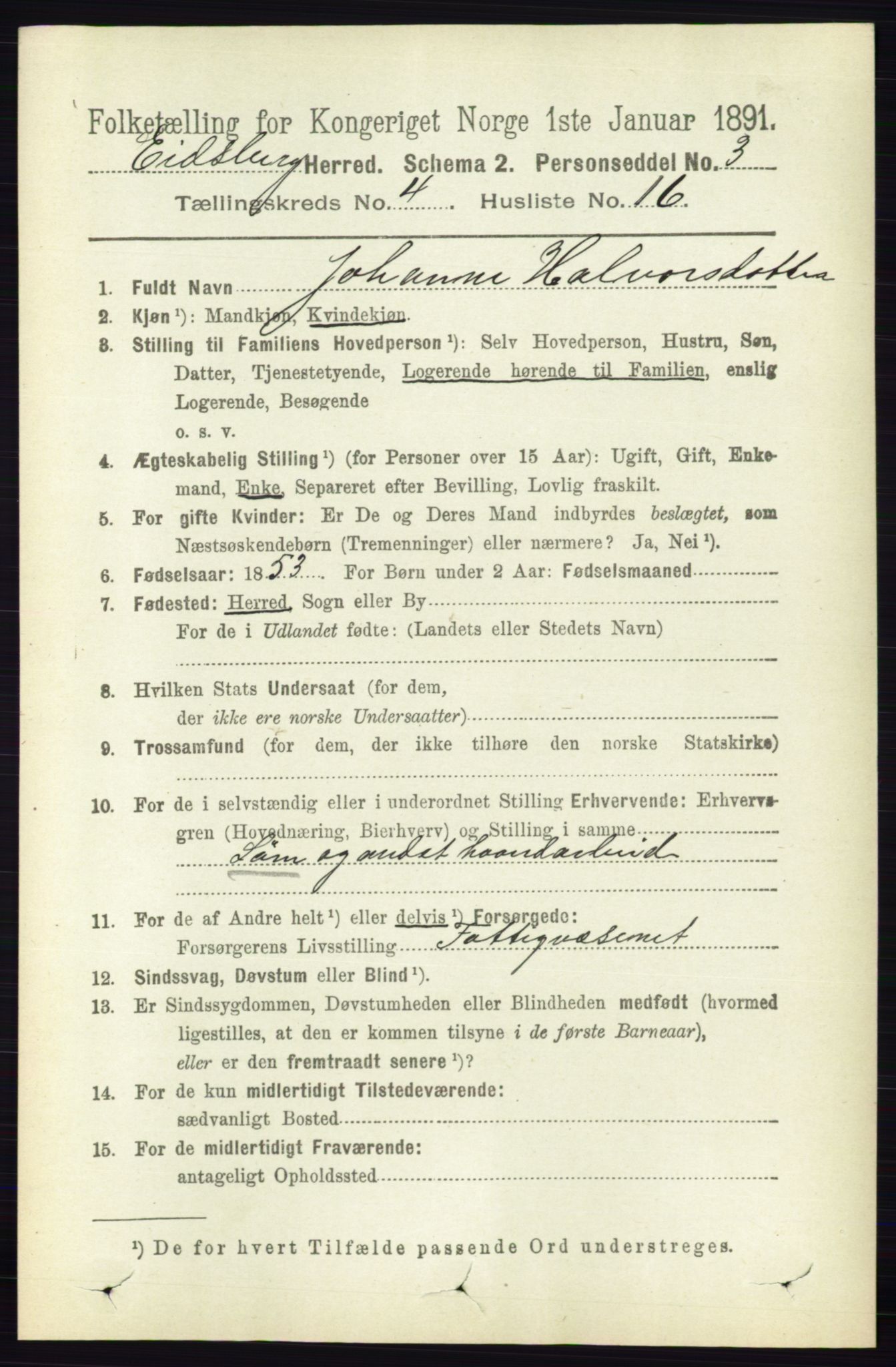 RA, 1891 census for 0125 Eidsberg, 1891, p. 2466