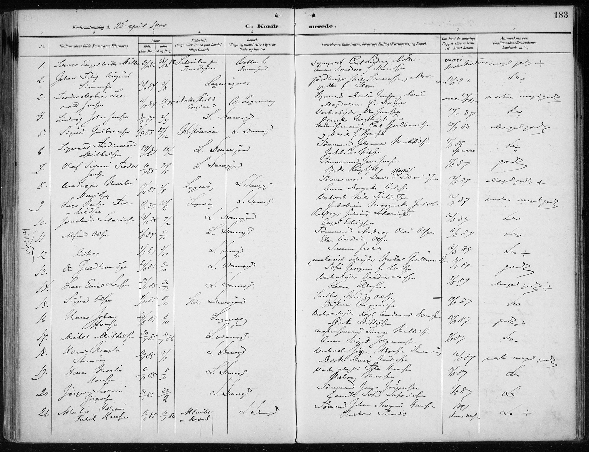 Askøy Sokneprestembete, AV/SAB-A-74101/H/Ha/Haa/Haae/L0003: Parish register (official) no. E 3, 1891-1903, p. 183