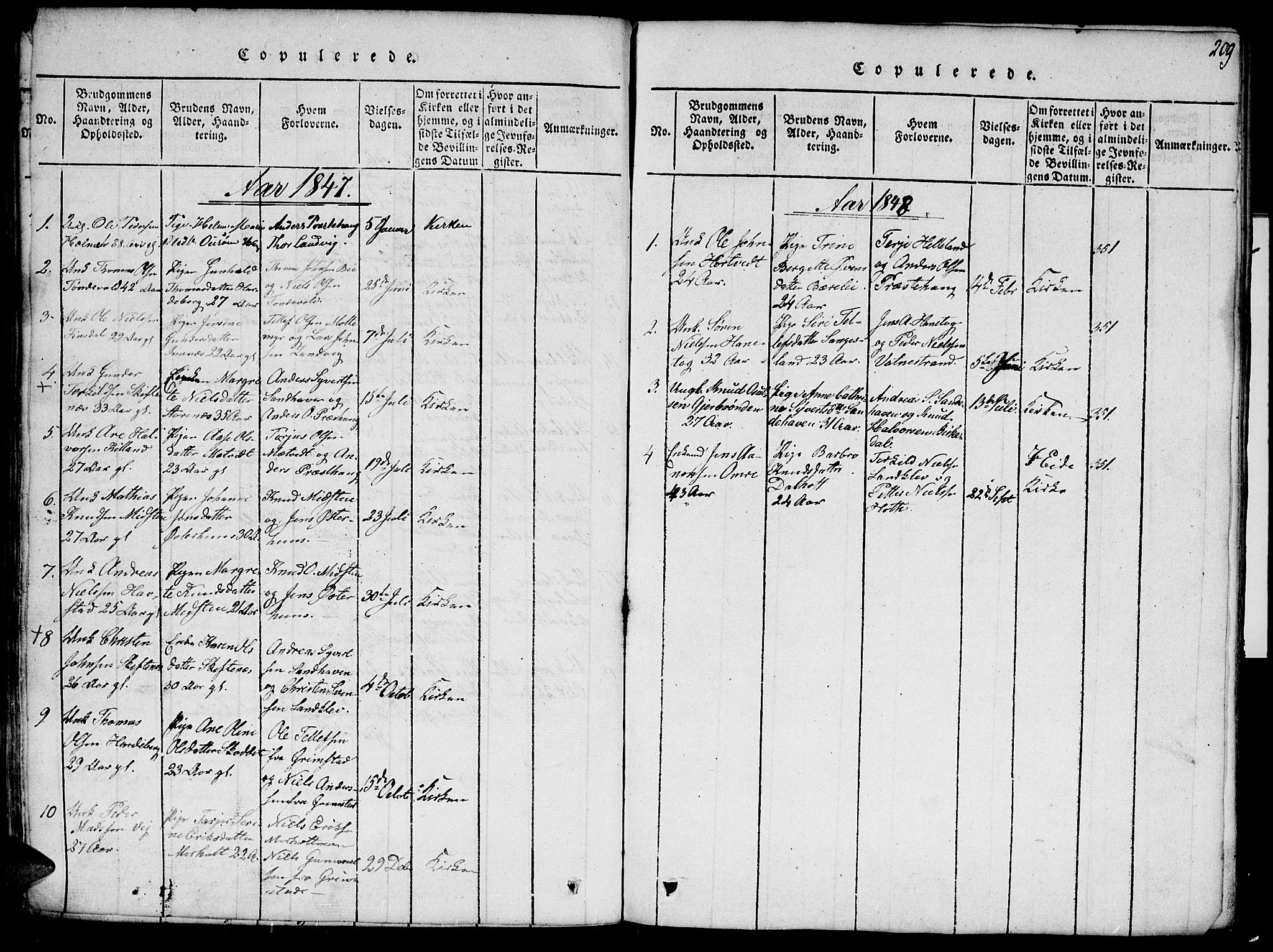 Hommedal sokneprestkontor, AV/SAK-1111-0023/F/Fa/Fab/L0003: Parish register (official) no. A 3, 1815-1848, p. 209