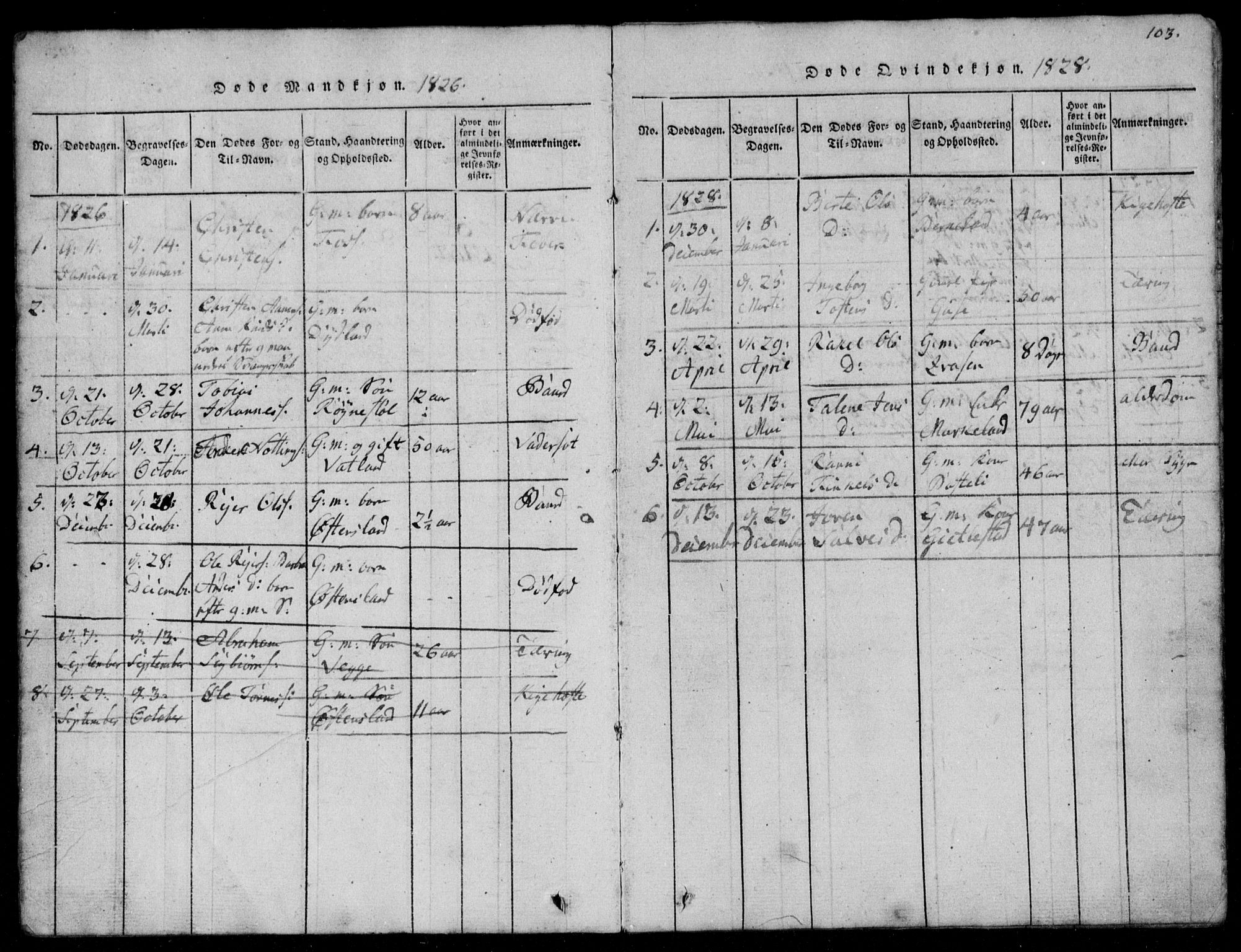 Lyngdal sokneprestkontor, AV/SAK-1111-0029/F/Fb/Fbb/L0001: Parish register (copy) no. B 1, 1816-1900, p. 103