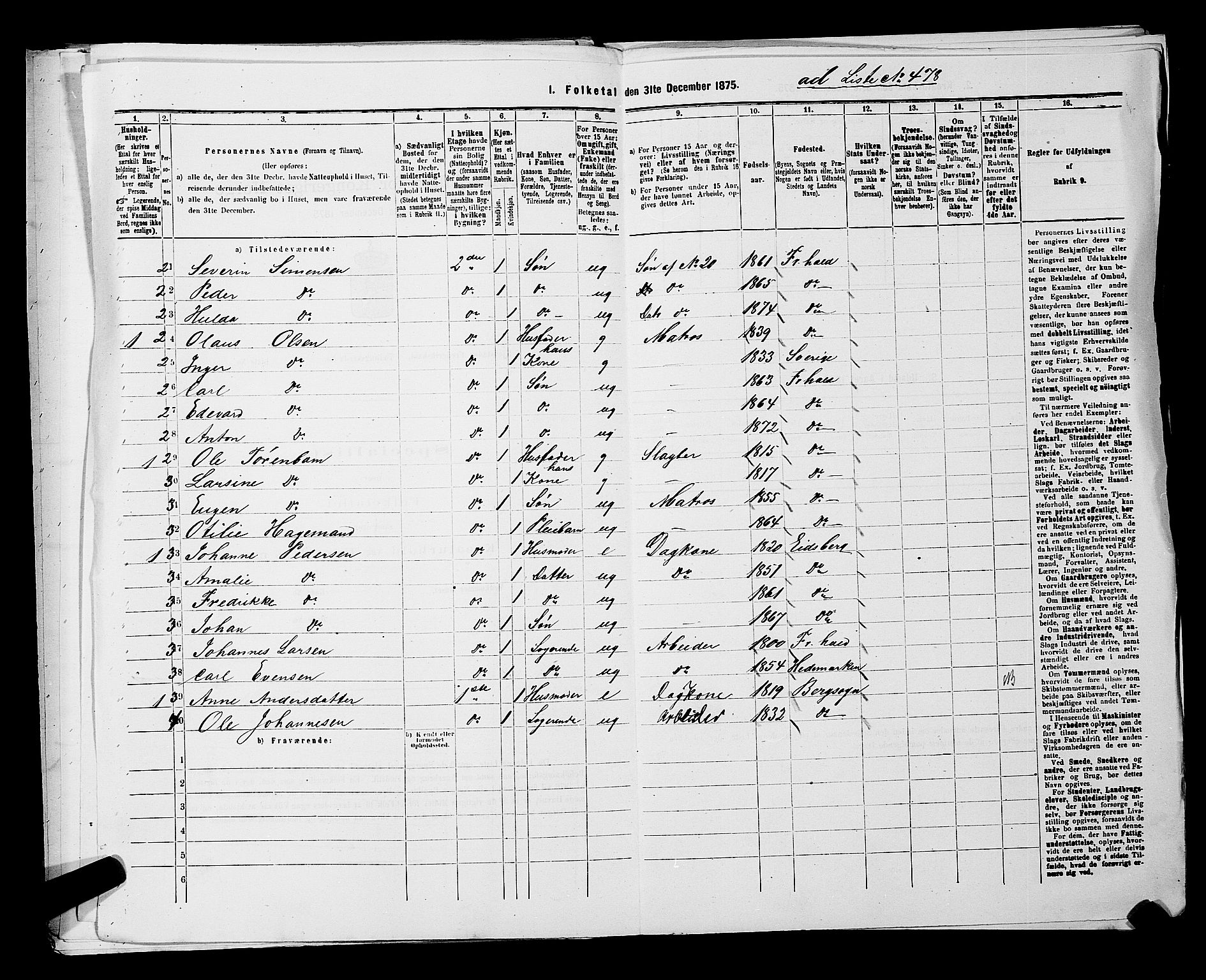 RA, 1875 census for 0101P Fredrikshald, 1875, p. 1248