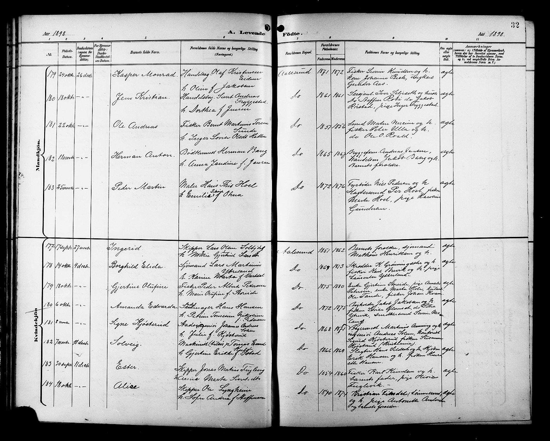 Ministerialprotokoller, klokkerbøker og fødselsregistre - Møre og Romsdal, AV/SAT-A-1454/529/L0468: Parish register (copy) no. 529C05, 1897-1908, p. 32