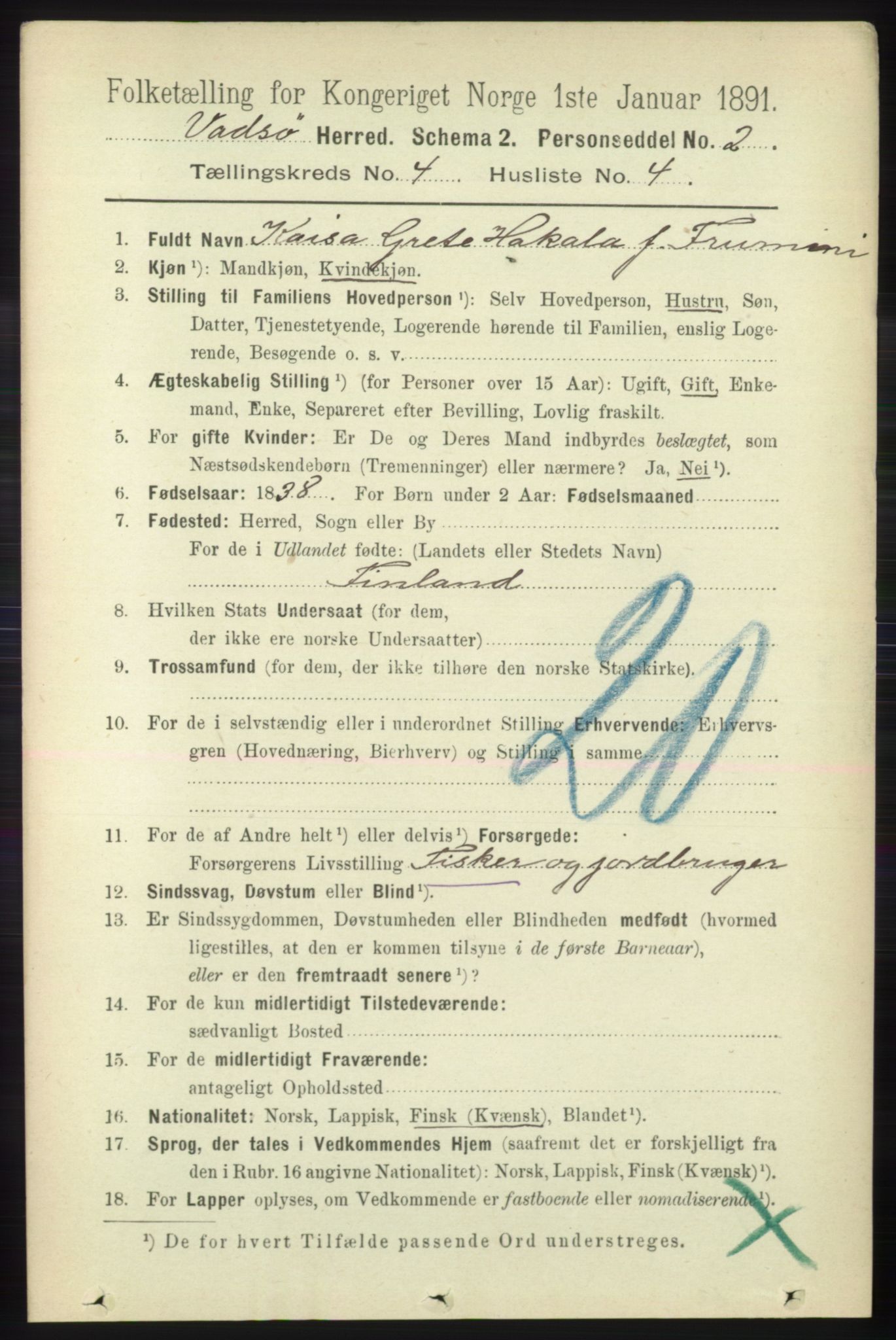 RA, 1891 census for 2029 Vadsø, 1891, p. 1224