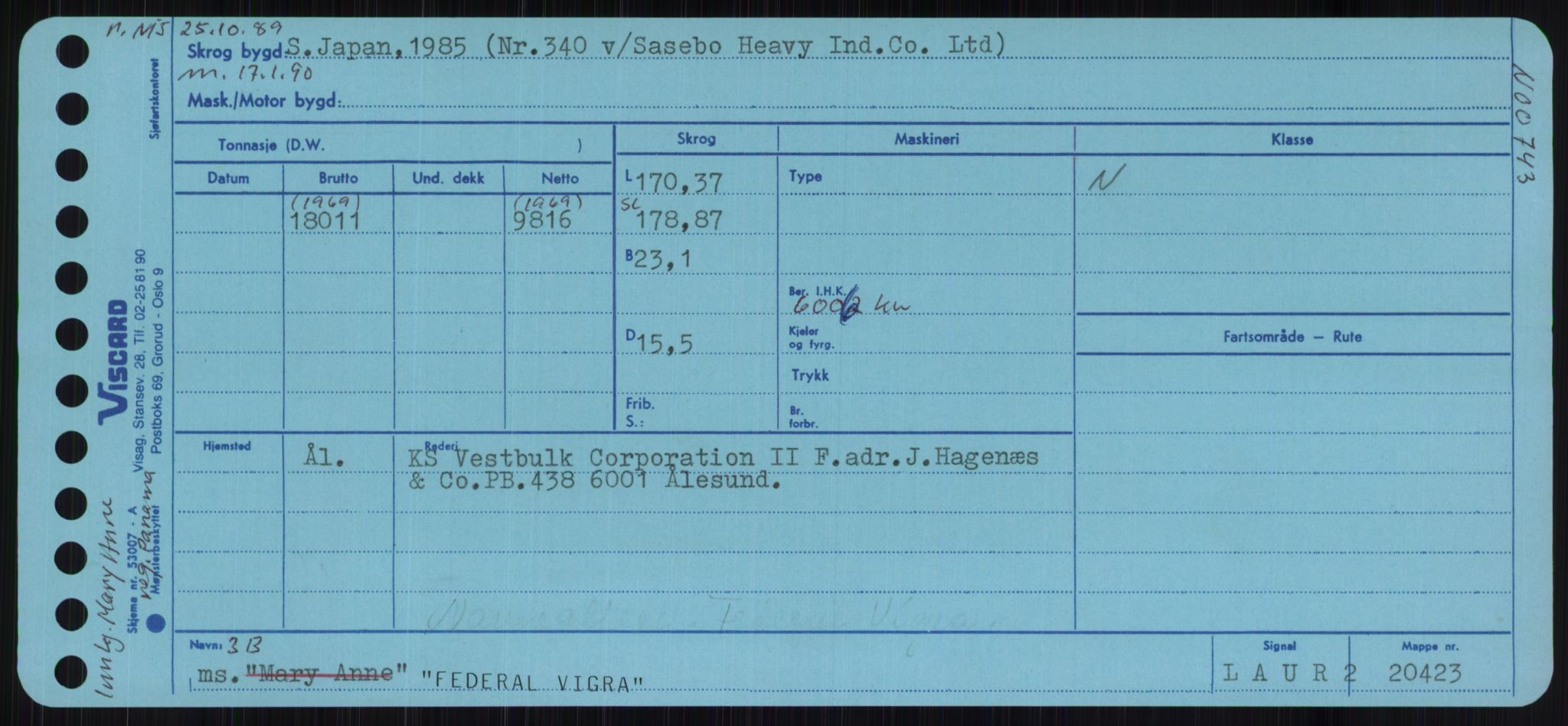 Sjøfartsdirektoratet med forløpere, Skipsmålingen, RA/S-1627/H/Ha/L0002/0001: Fartøy, Eik-Hill / Fartøy, Eik-F, p. 357