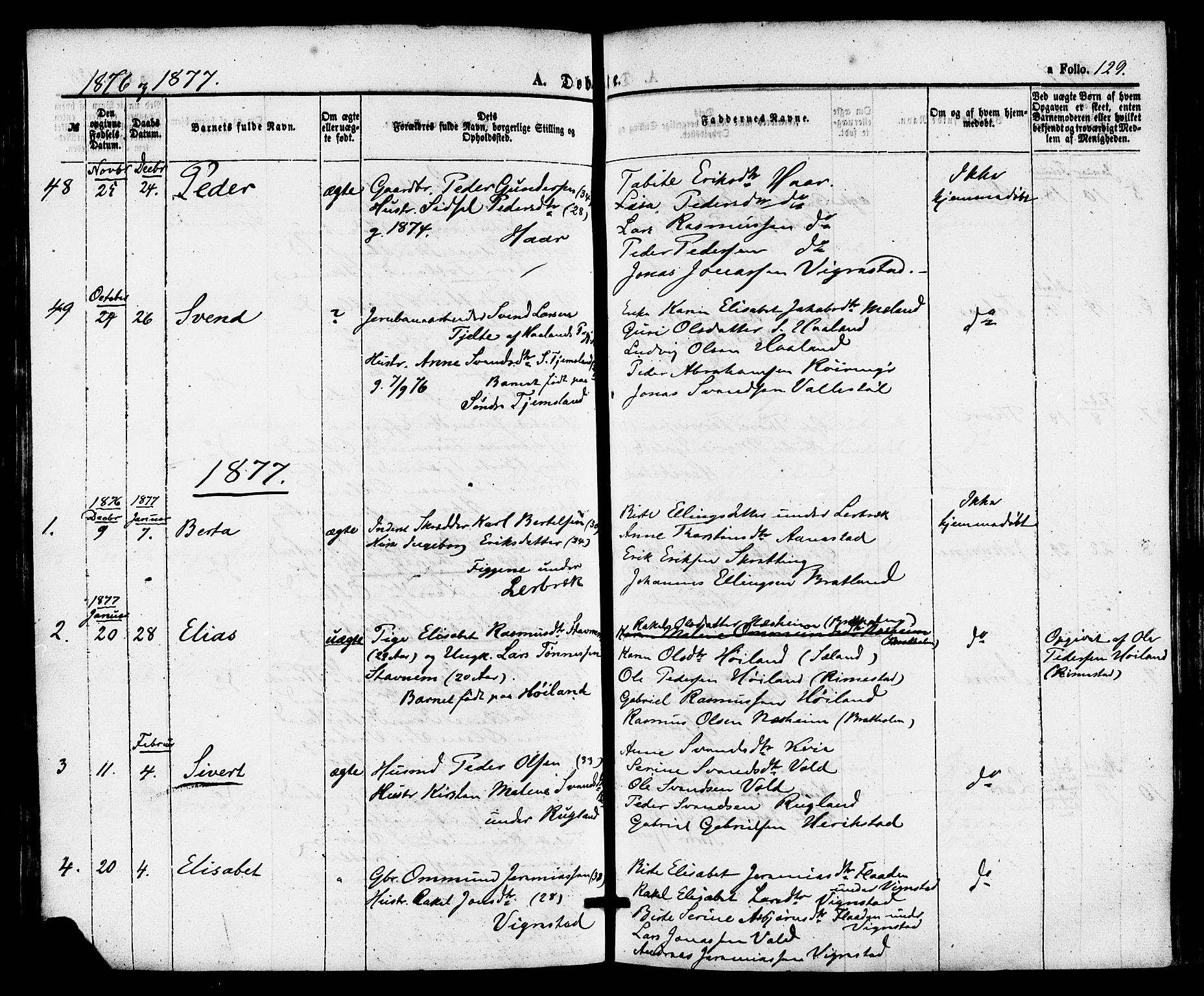 Hå sokneprestkontor, AV/SAST-A-101801/001/30BA/L0009: Parish register (official) no. A 8, 1855-1878, p. 129