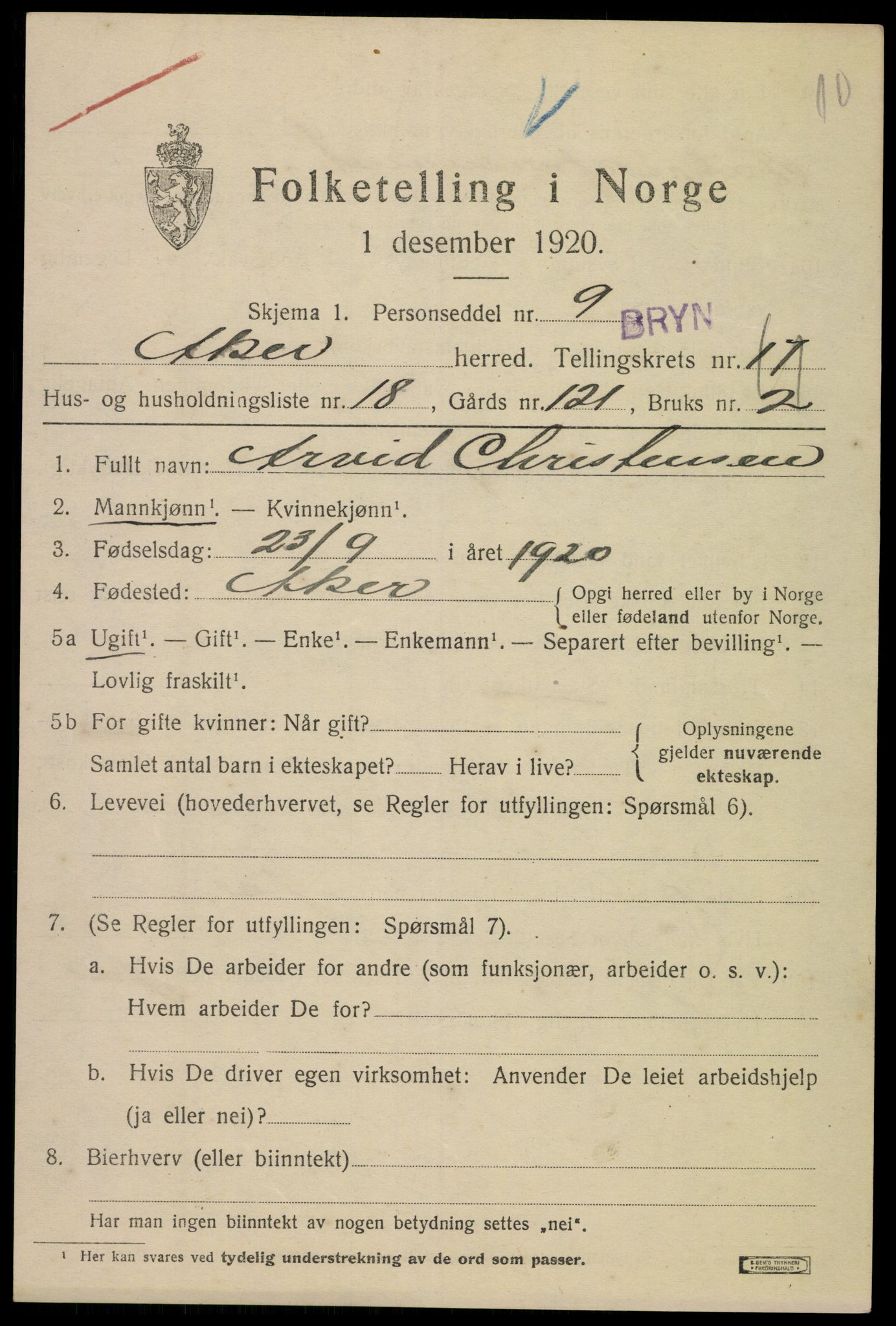 SAO, 1920 census for Aker, 1920, p. 100362