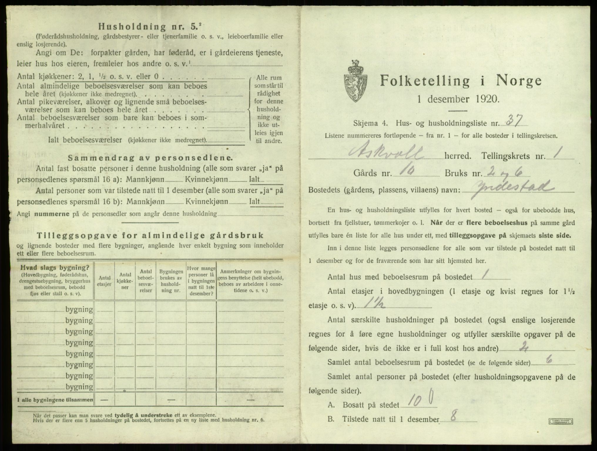 SAB, 1920 census for Askvoll, 1920, p. 145