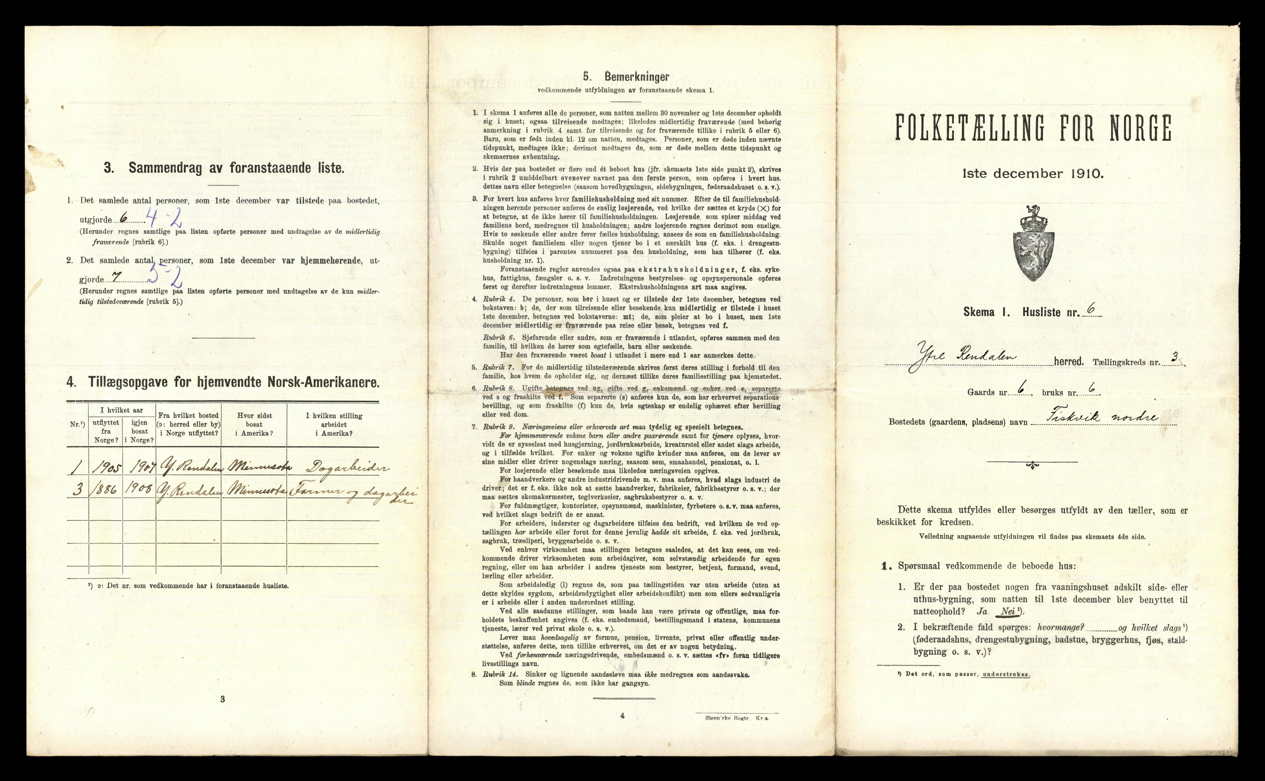 RA, 1910 census for Ytre Rendal, 1910, p. 295