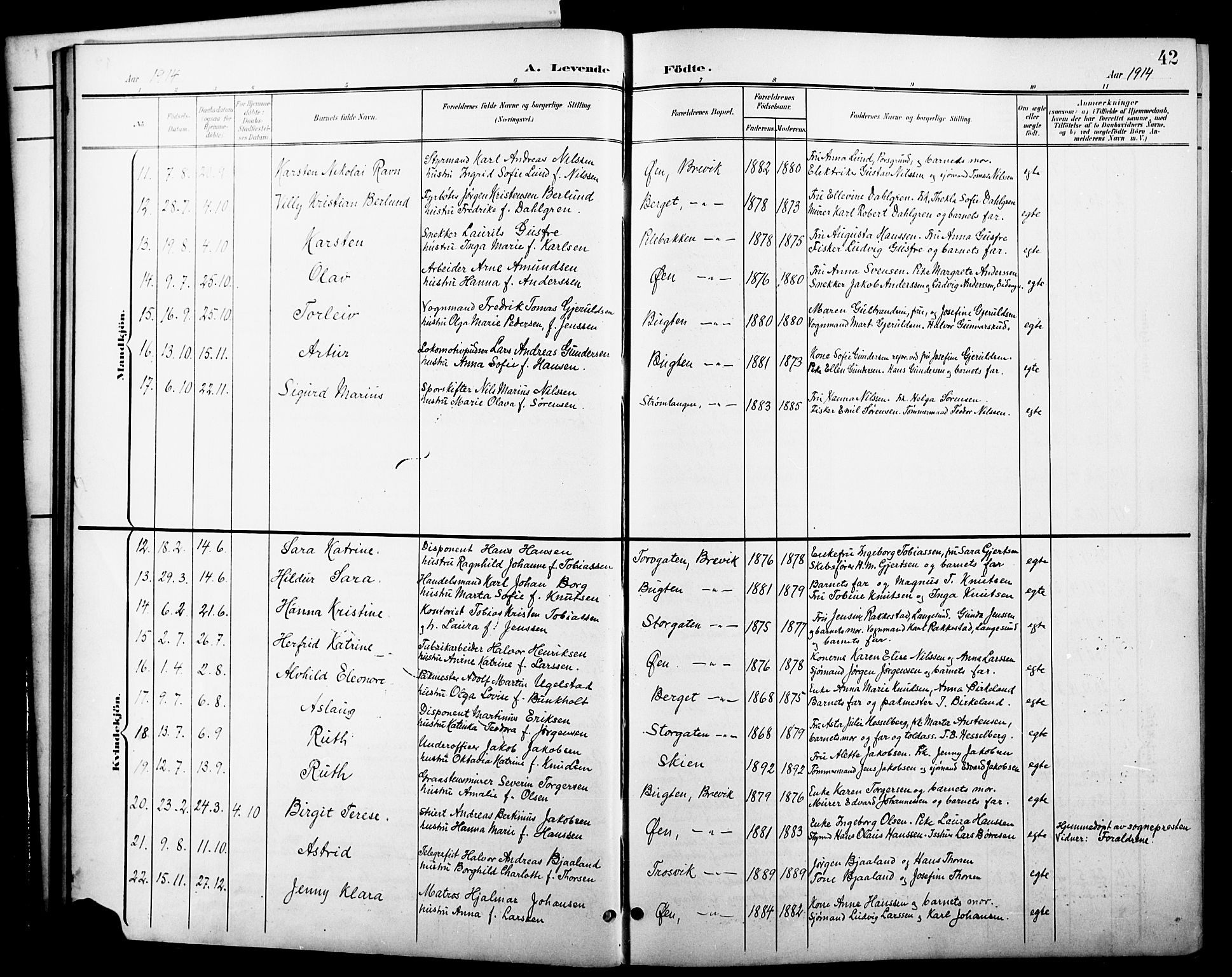 Brevik kirkebøker, SAKO/A-255/G/Ga/L0005: Parish register (copy) no. 5, 1901-1924, p. 42