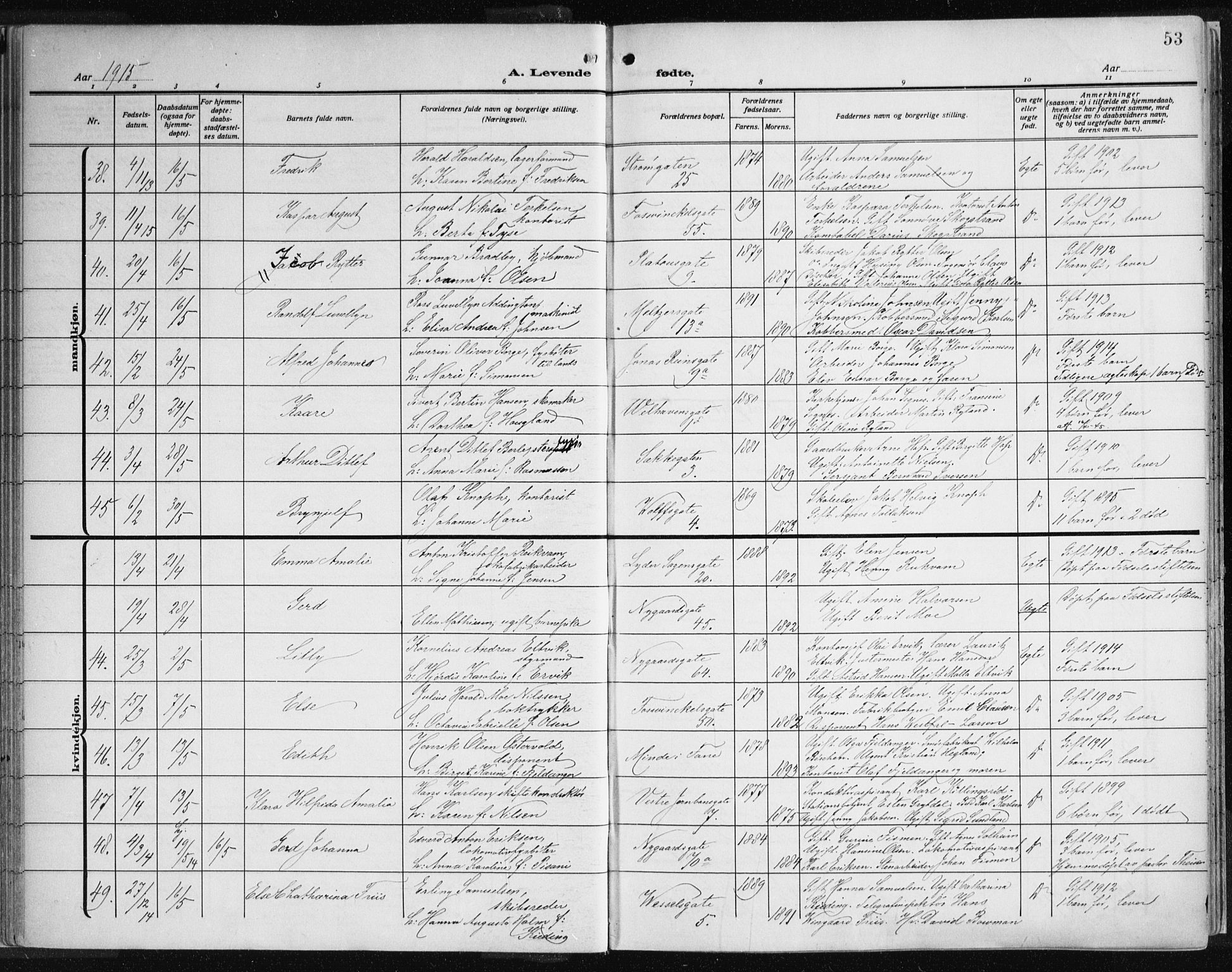 Johanneskirken sokneprestembete, AV/SAB-A-76001/H/Haa: Parish register (official) no. A 3, 1913-1934, p. 53
