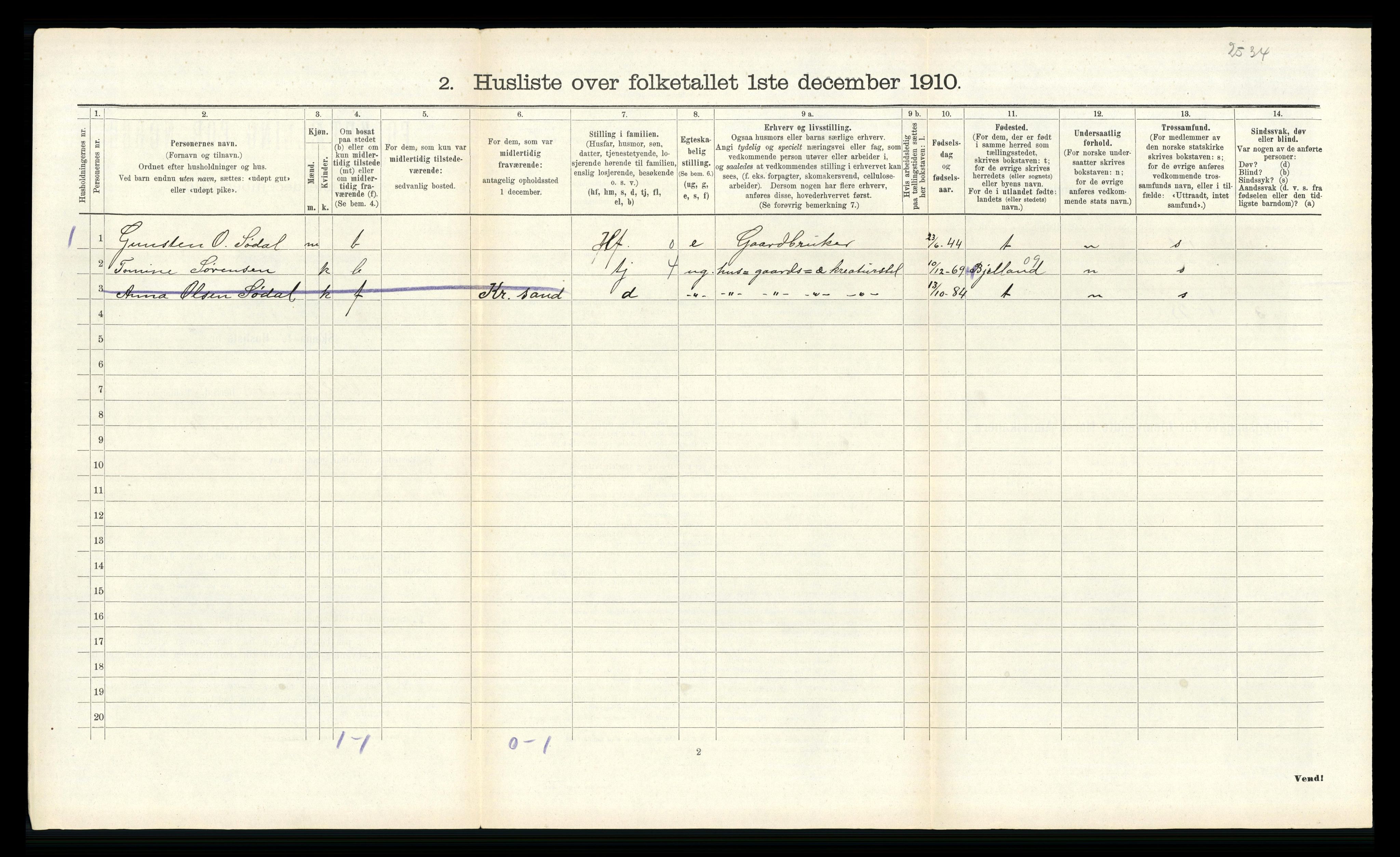 RA, 1910 census for Oddernes, 1910, p. 986