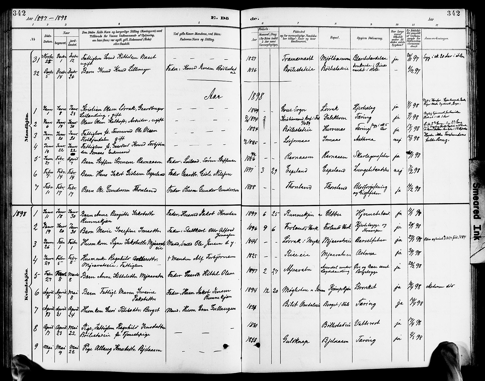 Froland sokneprestkontor, SAK/1111-0013/F/Fb/L0010: Parish register (copy) no. B 10, 1893-1920, p. 342