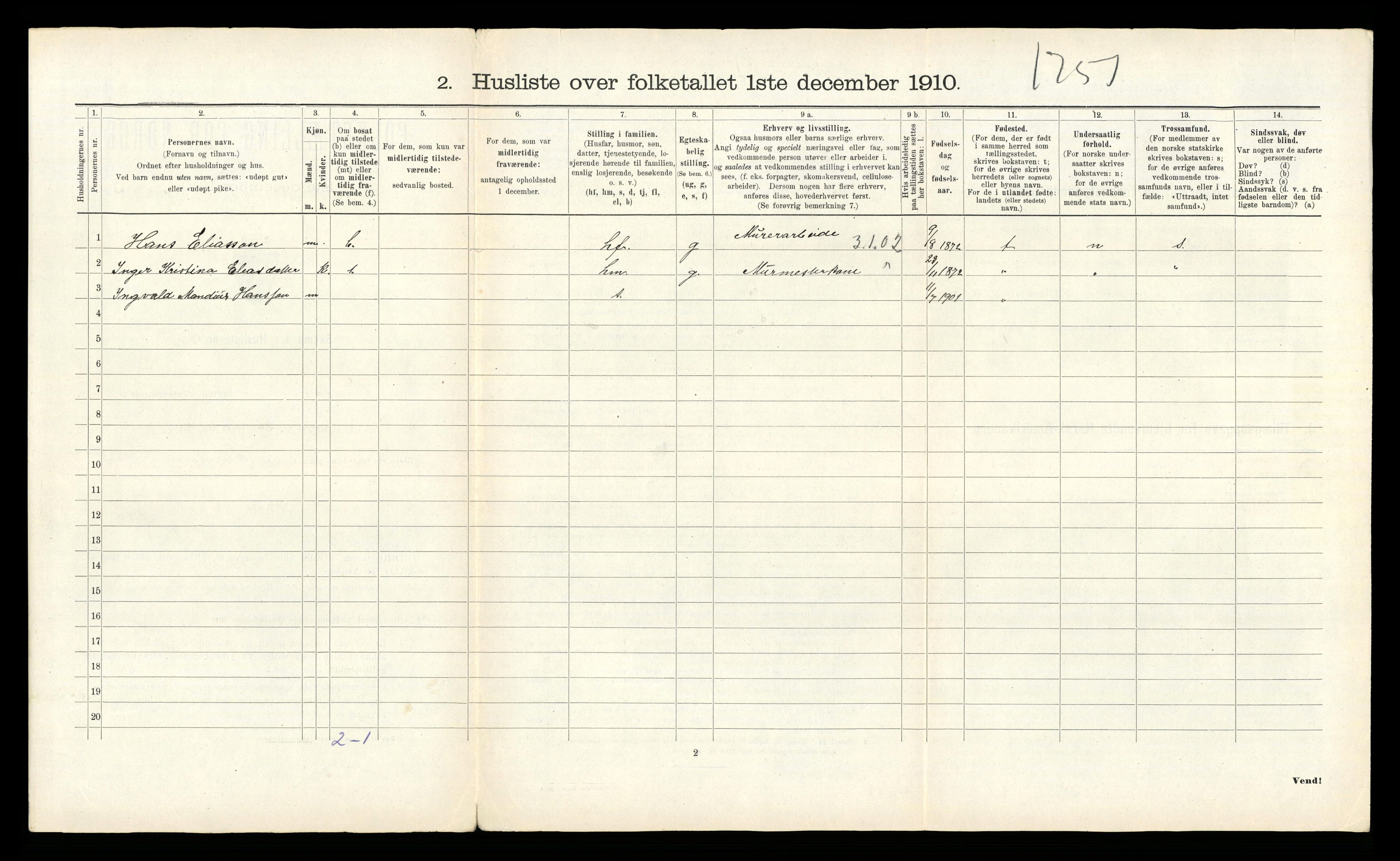 RA, 1910 census for Kvam, 1910, p. 694