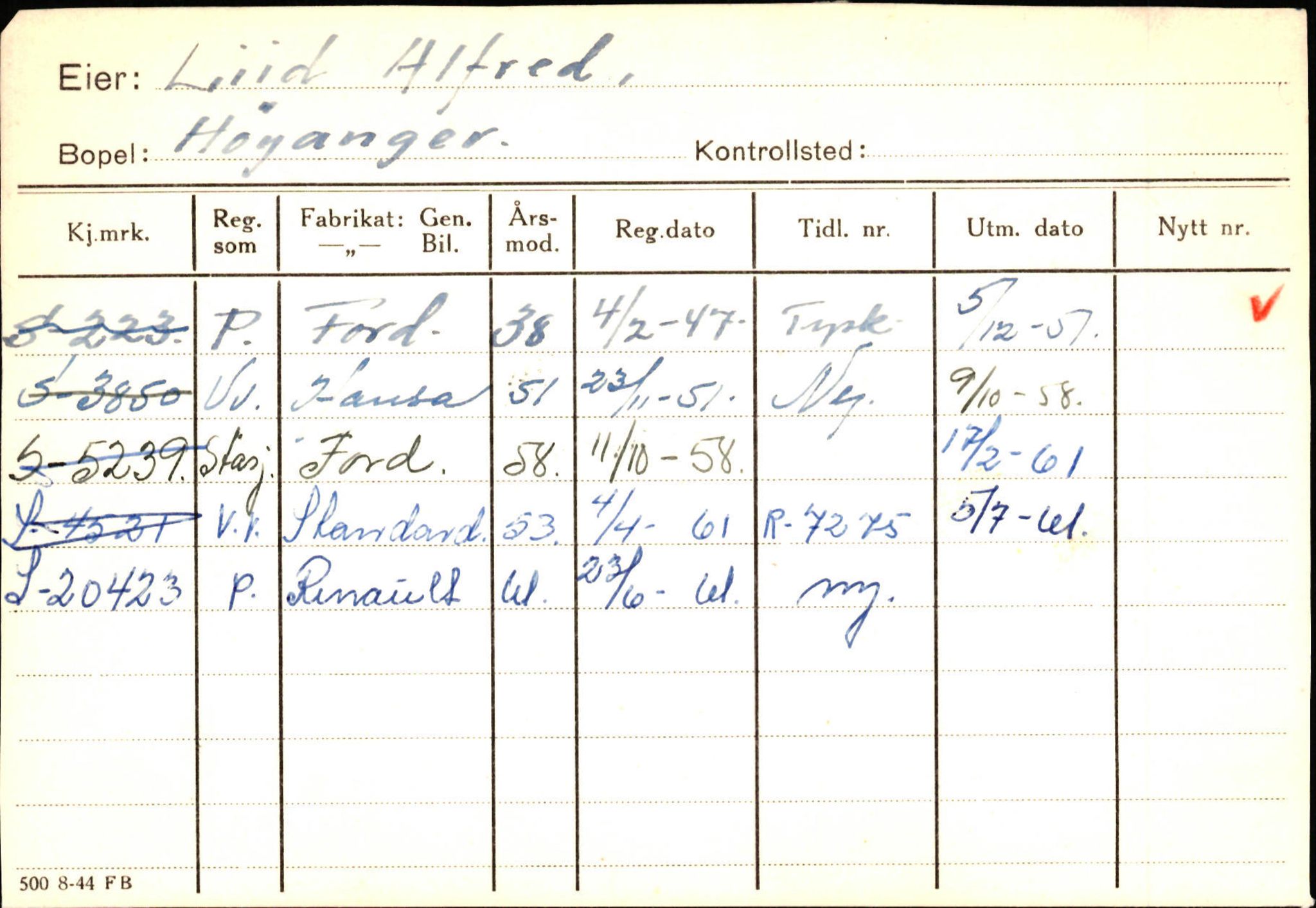 Statens vegvesen, Sogn og Fjordane vegkontor, AV/SAB-A-5301/4/F/L0130: Eigarregister Eid T-Å. Høyanger A-O, 1945-1975, p. 1996