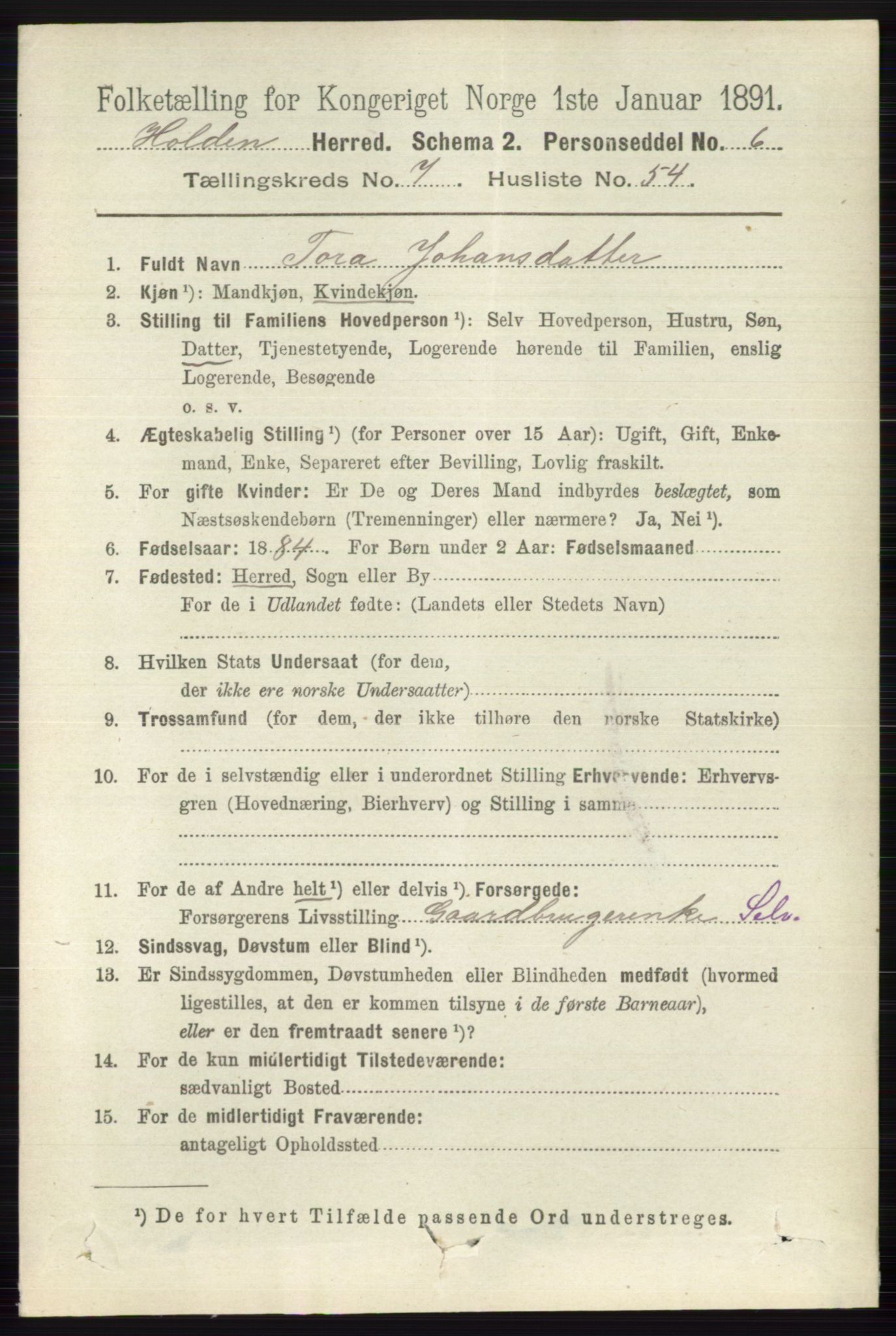 RA, 1891 census for 0819 Holla, 1891, p. 3606