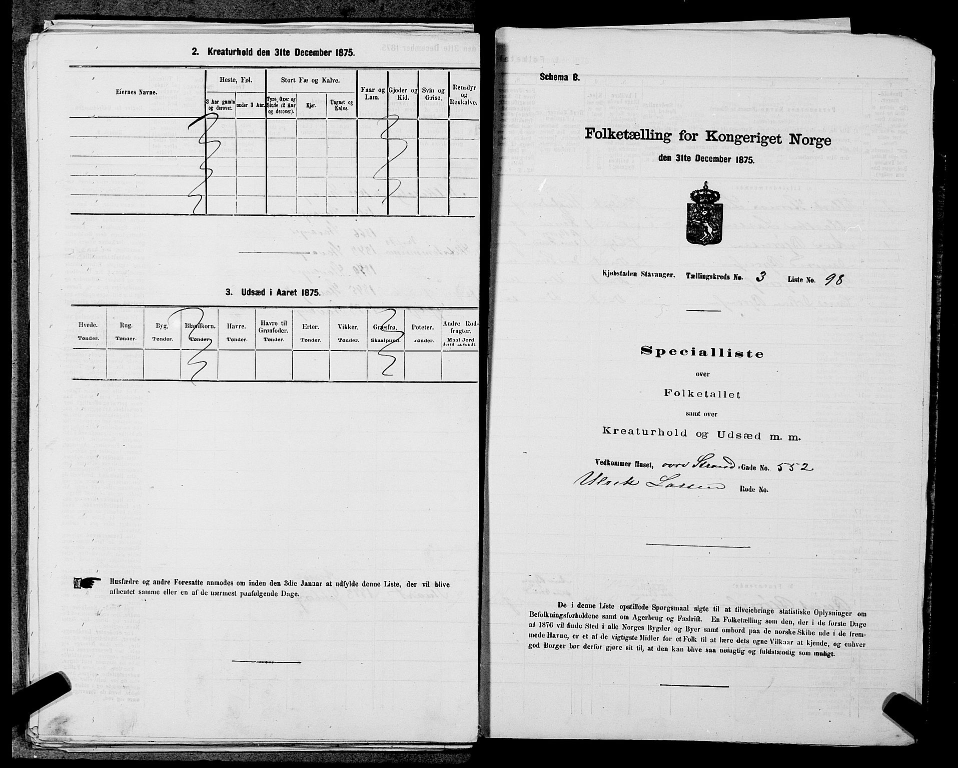 SAST, 1875 census for 1103 Stavanger, 1875, p. 635