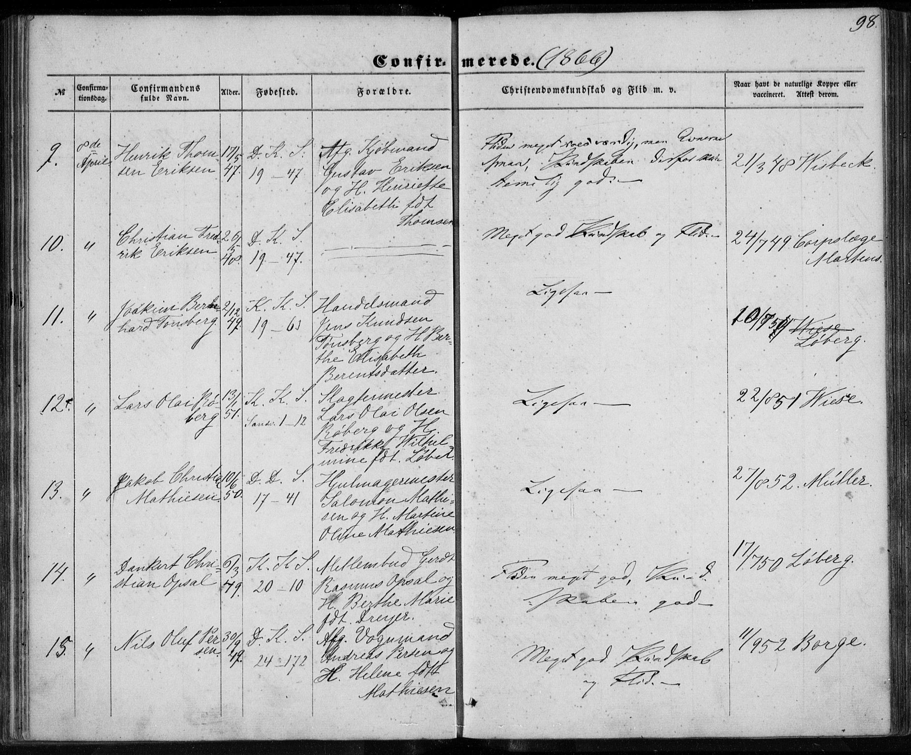 Korskirken sokneprestembete, SAB/A-76101/H/Haa/L0027: Parish register (official) no. C 3, 1854-1868, p. 98