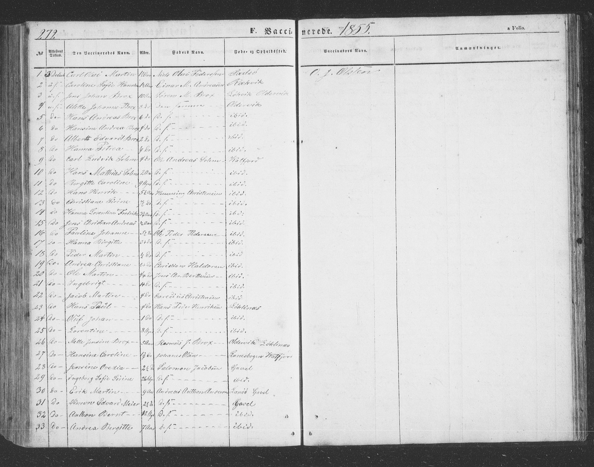 Lenvik sokneprestembete, SATØ/S-1310/H/Ha/Hab/L0020klokker: Parish register (copy) no. 20, 1855-1883, p. 272
