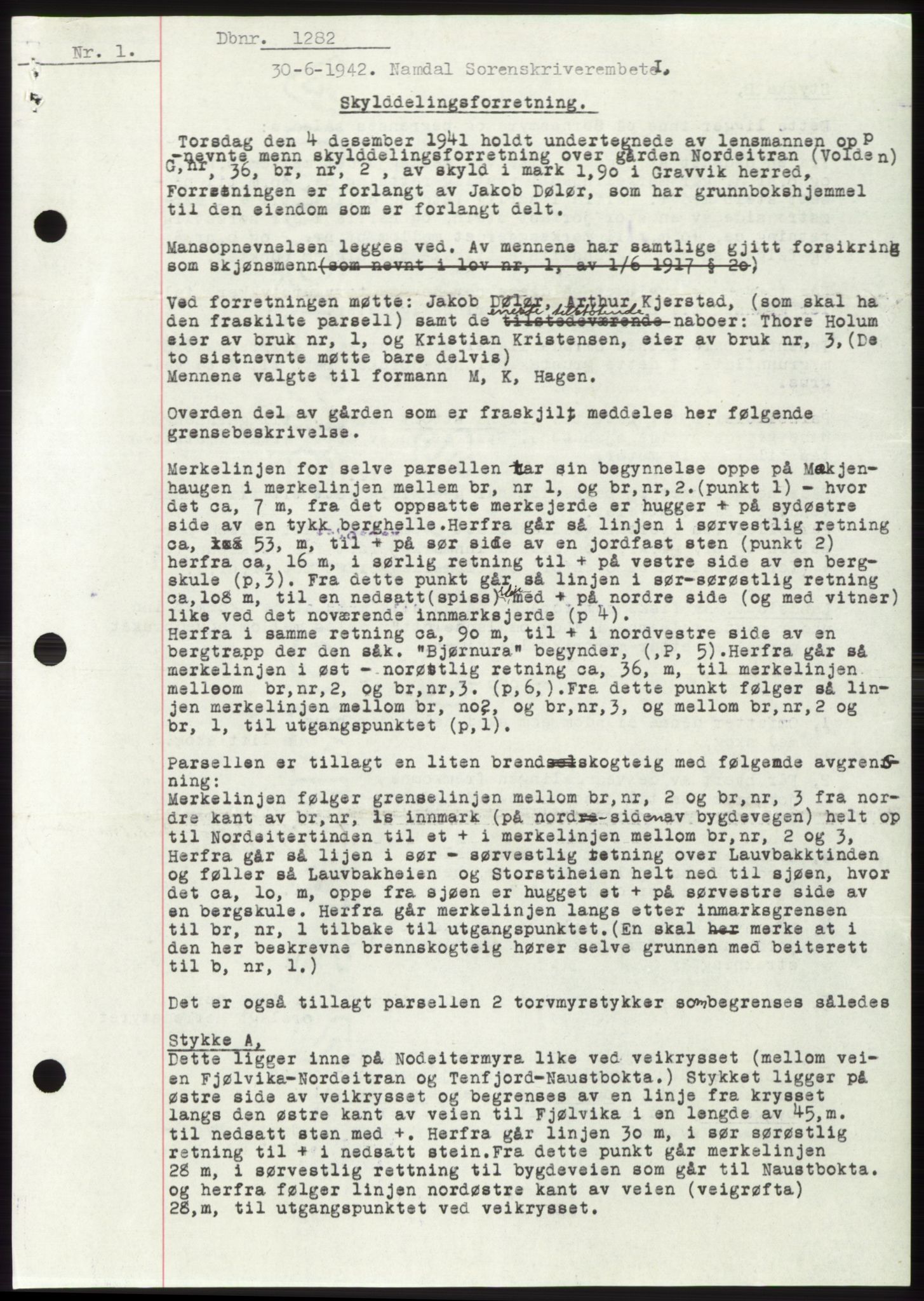 Namdal sorenskriveri, AV/SAT-A-4133/1/2/2C: Mortgage book no. -, 1941-1942, Diary no: : 1282/1942