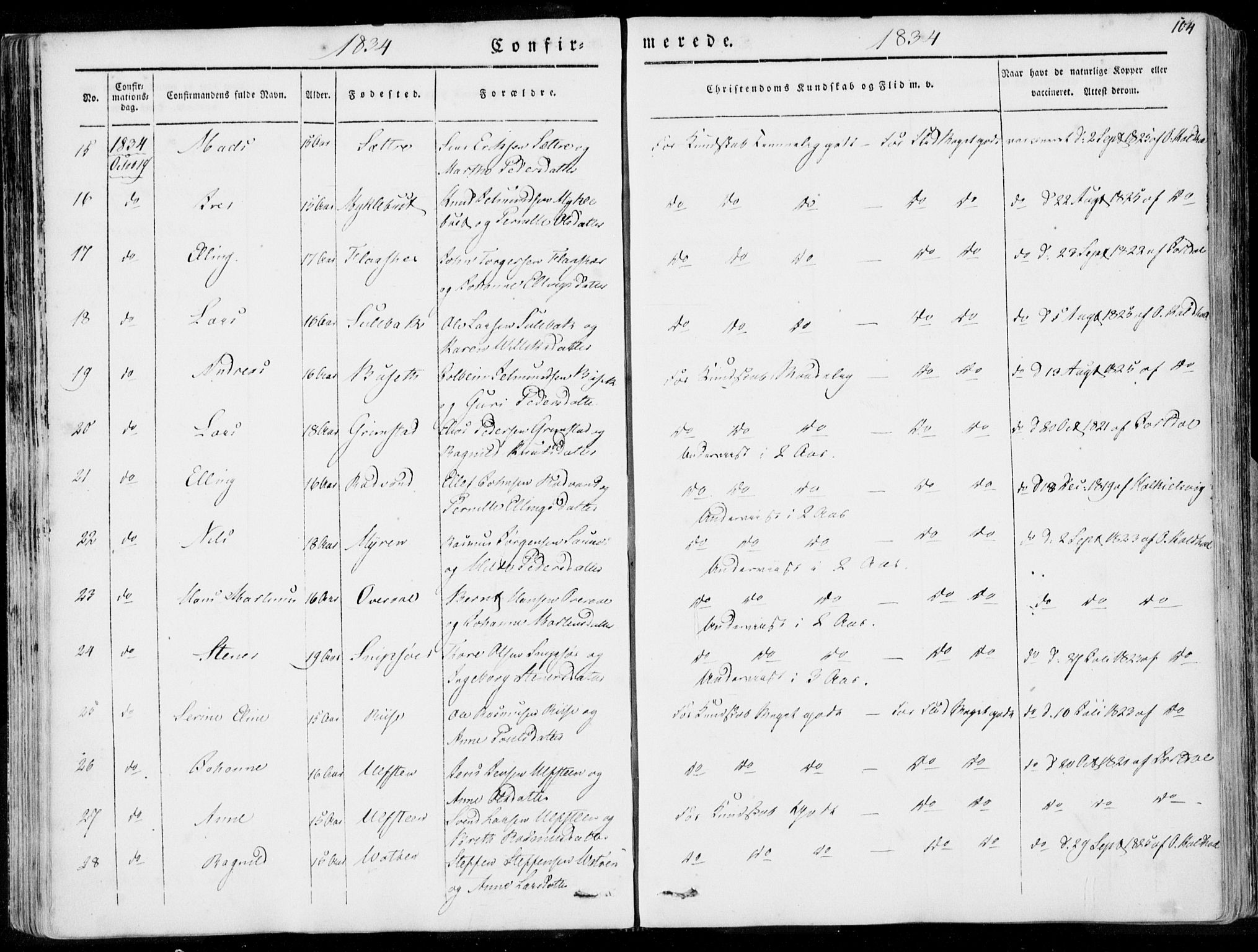 Ministerialprotokoller, klokkerbøker og fødselsregistre - Møre og Romsdal, AV/SAT-A-1454/509/L0104: Parish register (official) no. 509A02, 1833-1847, p. 104