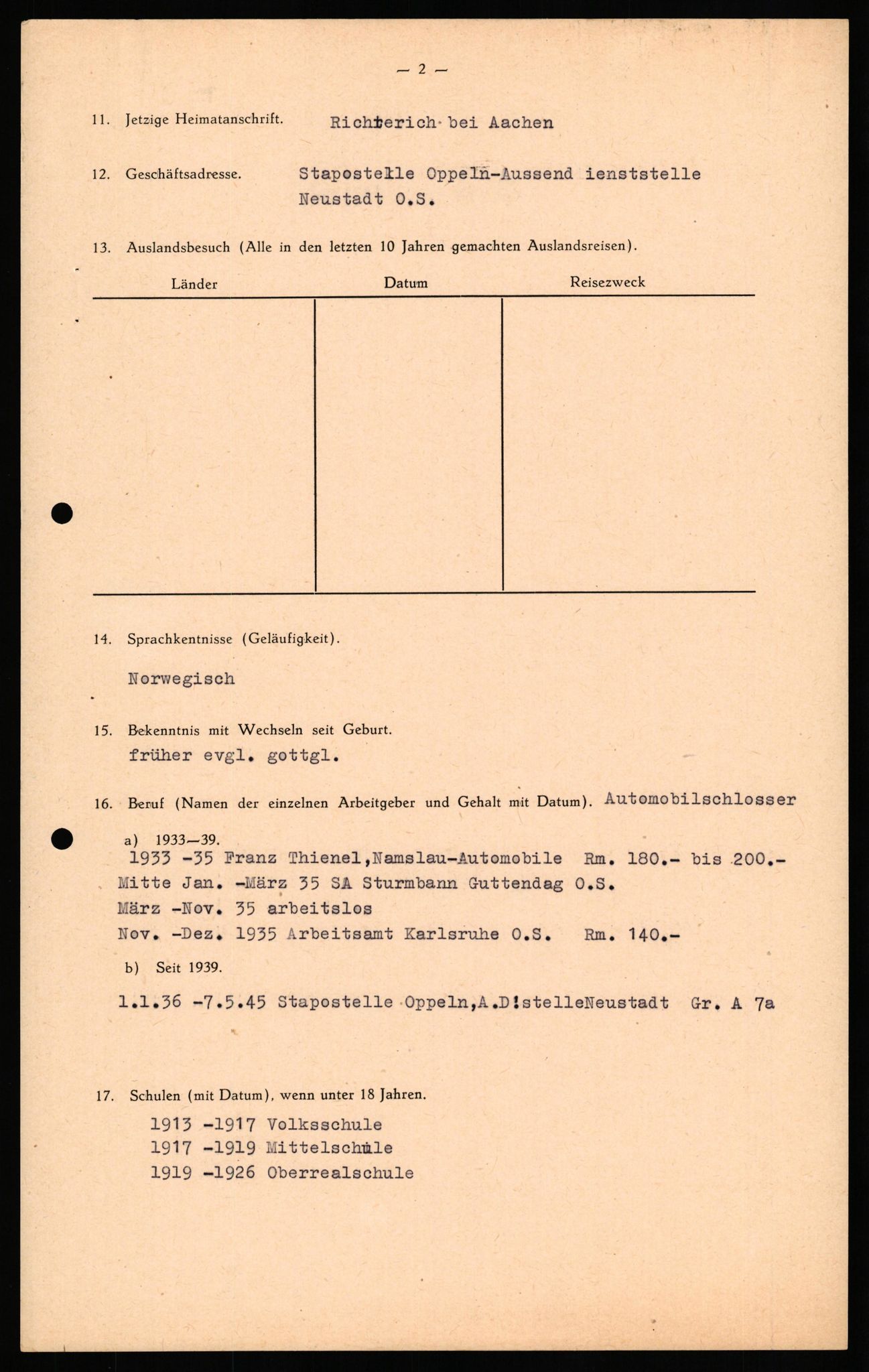 Forsvaret, Forsvarets overkommando II, AV/RA-RAFA-3915/D/Db/L0030: CI Questionaires. Tyske okkupasjonsstyrker i Norge. Tyskere., 1945-1946, p. 299