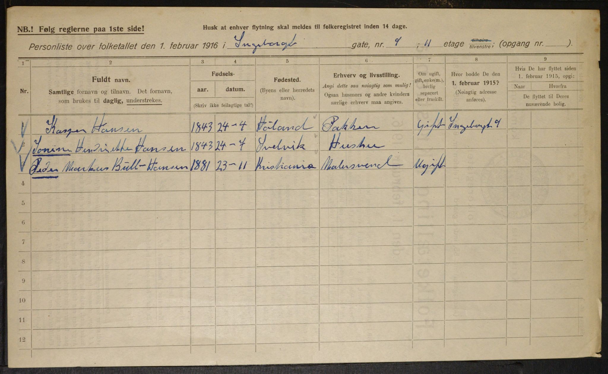 OBA, Municipal Census 1916 for Kristiania, 1916, p. 44760