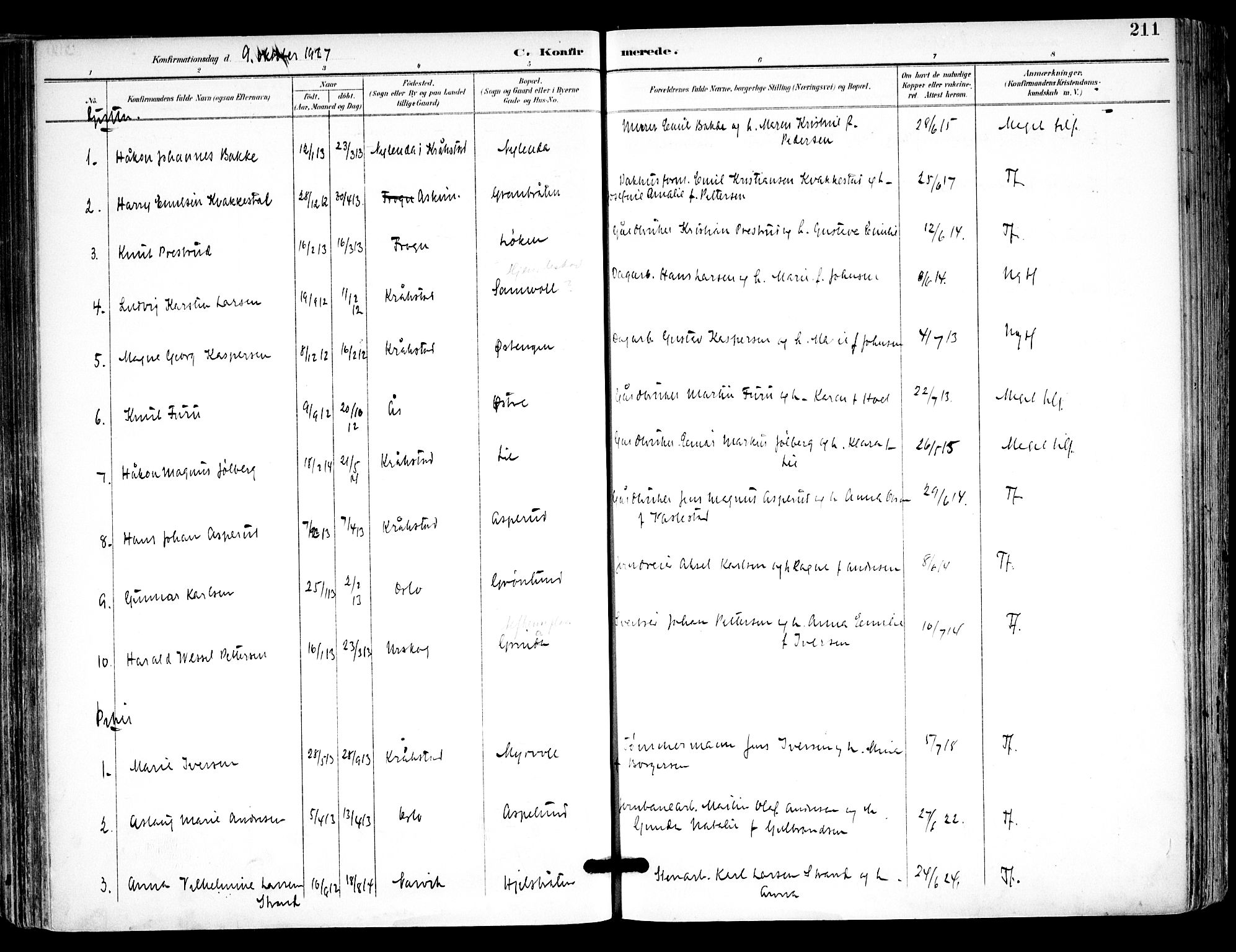 Kråkstad prestekontor Kirkebøker, SAO/A-10125a/F/Fa/L0010: Parish register (official) no. I 10, 1893-1931, p. 211