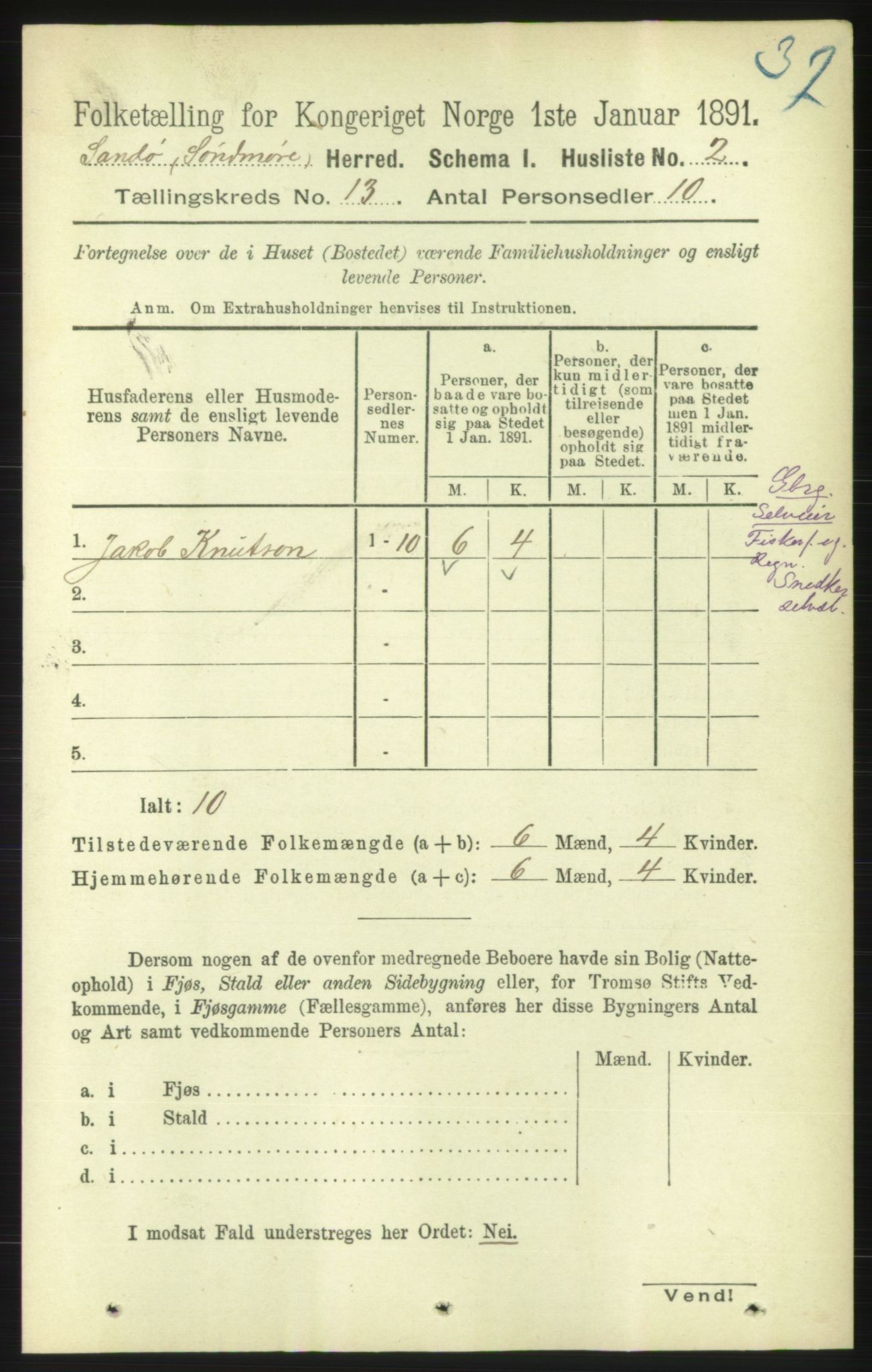 RA, 1891 census for 1514 Sande, 1891, p. 2404